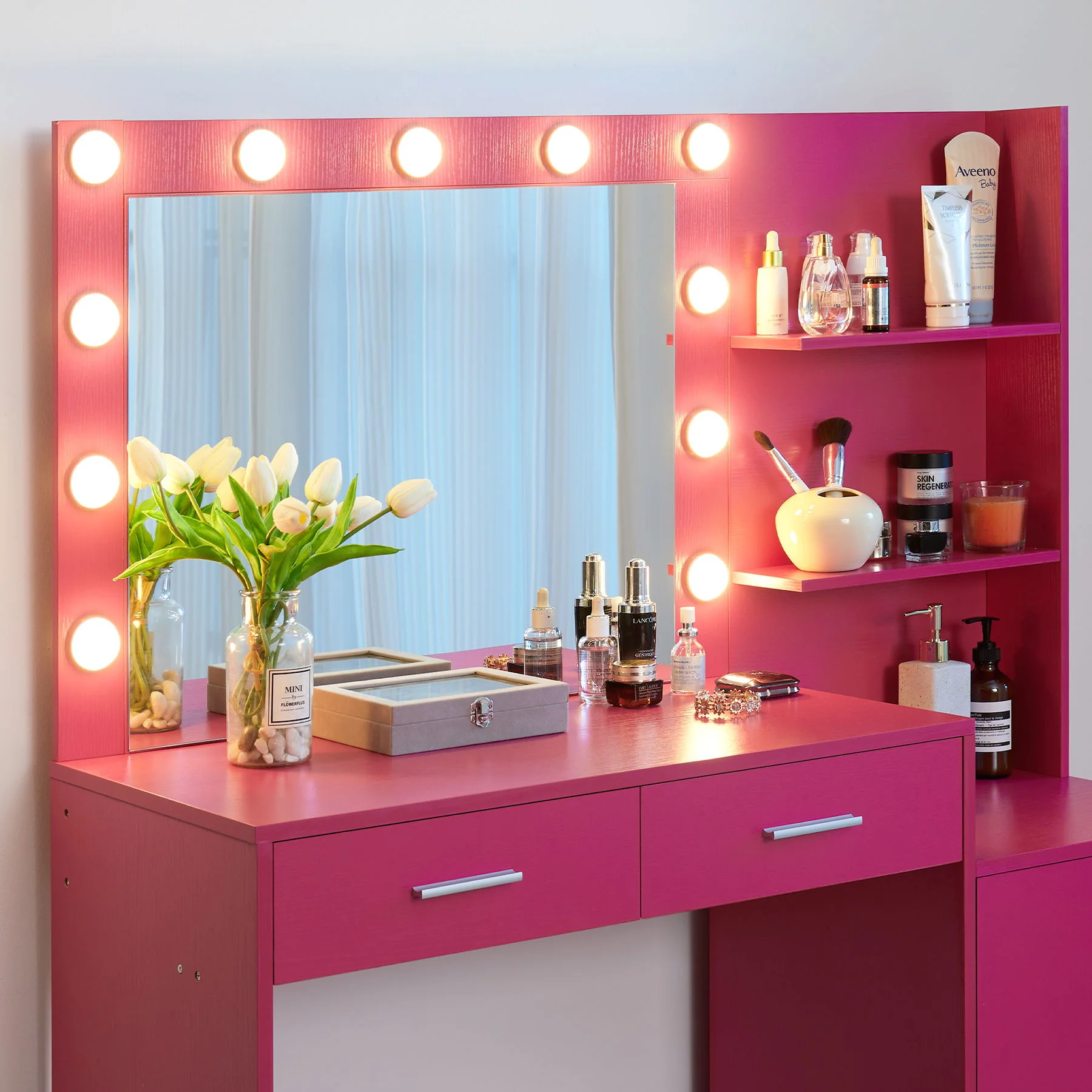 Vanity Desk With Mirror And Lights, 46.4In Dressing Table With 2 Large Drawer & Large Vertical Organizer, 3 Level Dresser & 3 Lighting Modes Adjustable Brightness, Suitable For Bedroom - Image 11