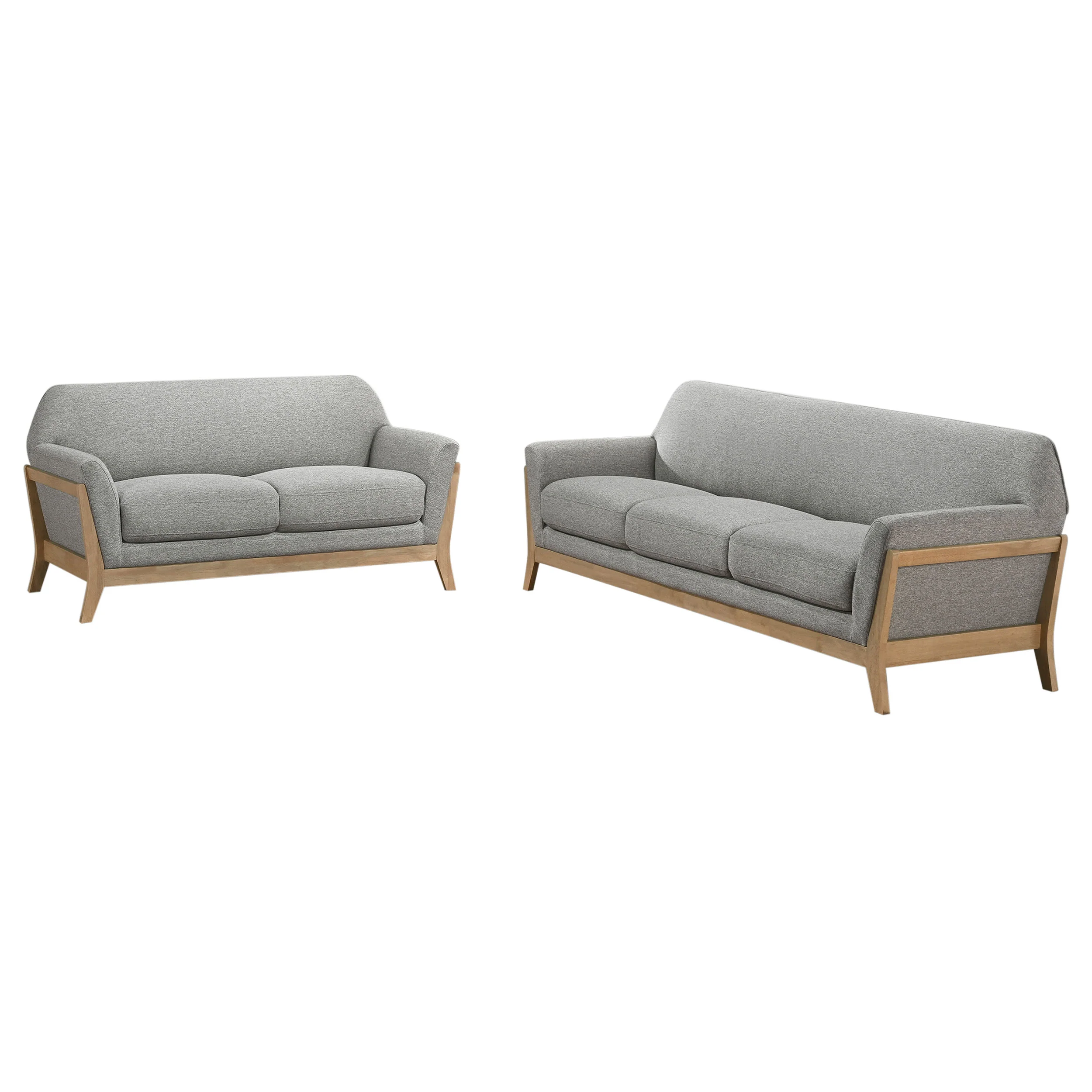 Vaughn 2-Piece Grey Fabric Sofa Set with Flared Arms - Image 2