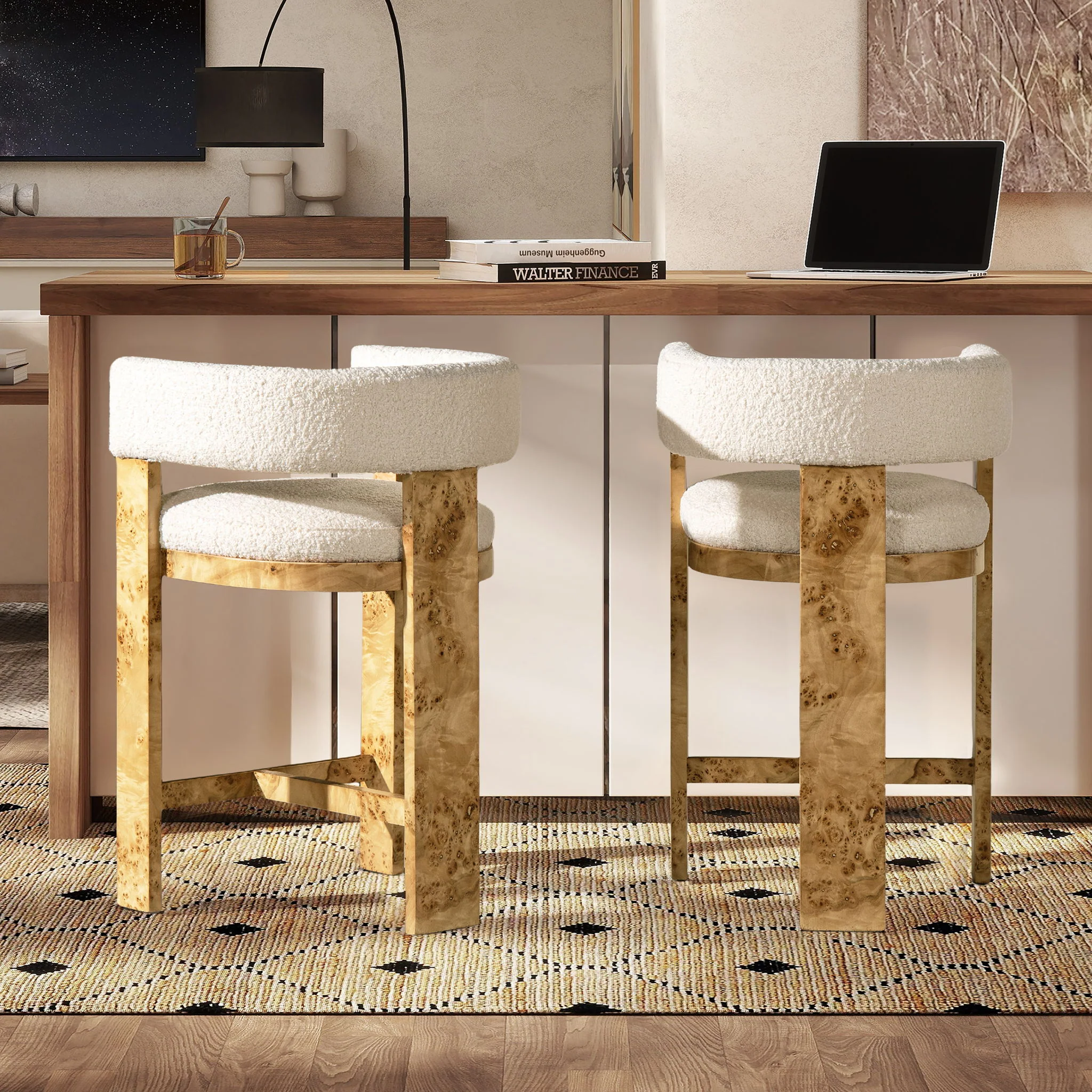 Vavona - Burl Upholstered Barrel Back Counter Height Bar Stool - Polar Off White - Image 8