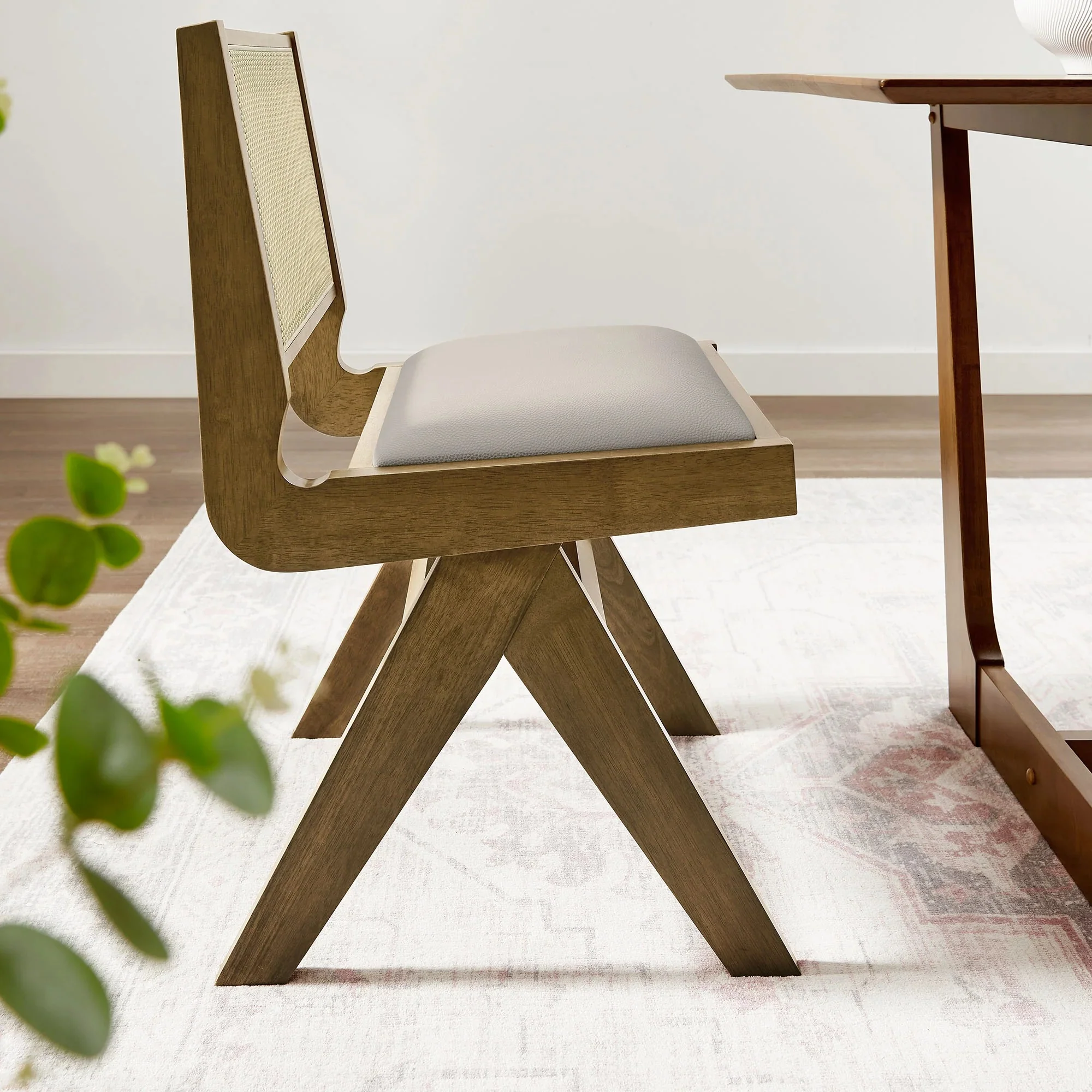 Vegan Leather and Cane Dining Side Chairs Set of 2 - Image 11