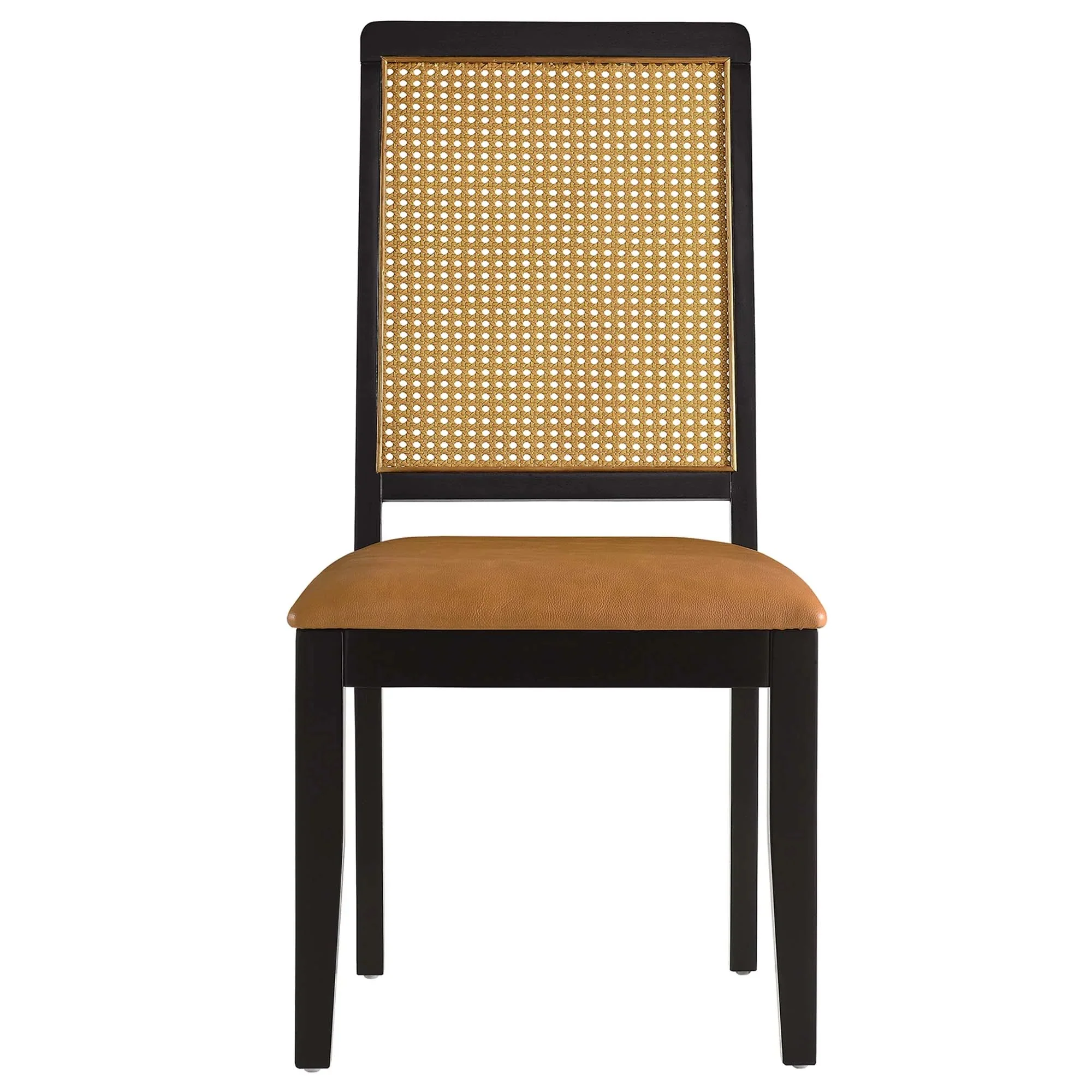 Vegan Leather and Faux Rattan Wood Dining Side Chairs Set of 2 - Image 2