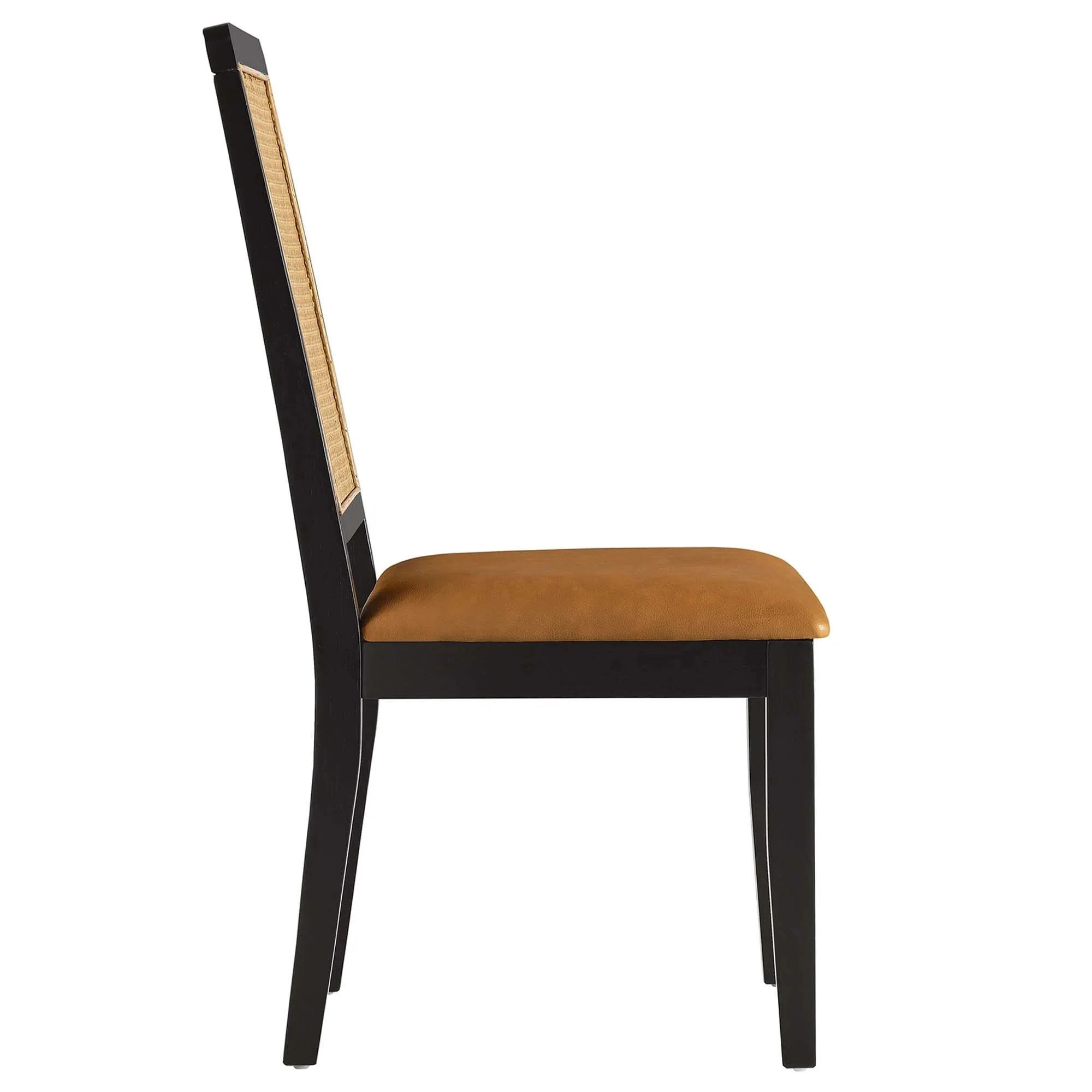 Vegan Leather and Faux Rattan Wood Dining Side Chairs Set of 2 - Image 4