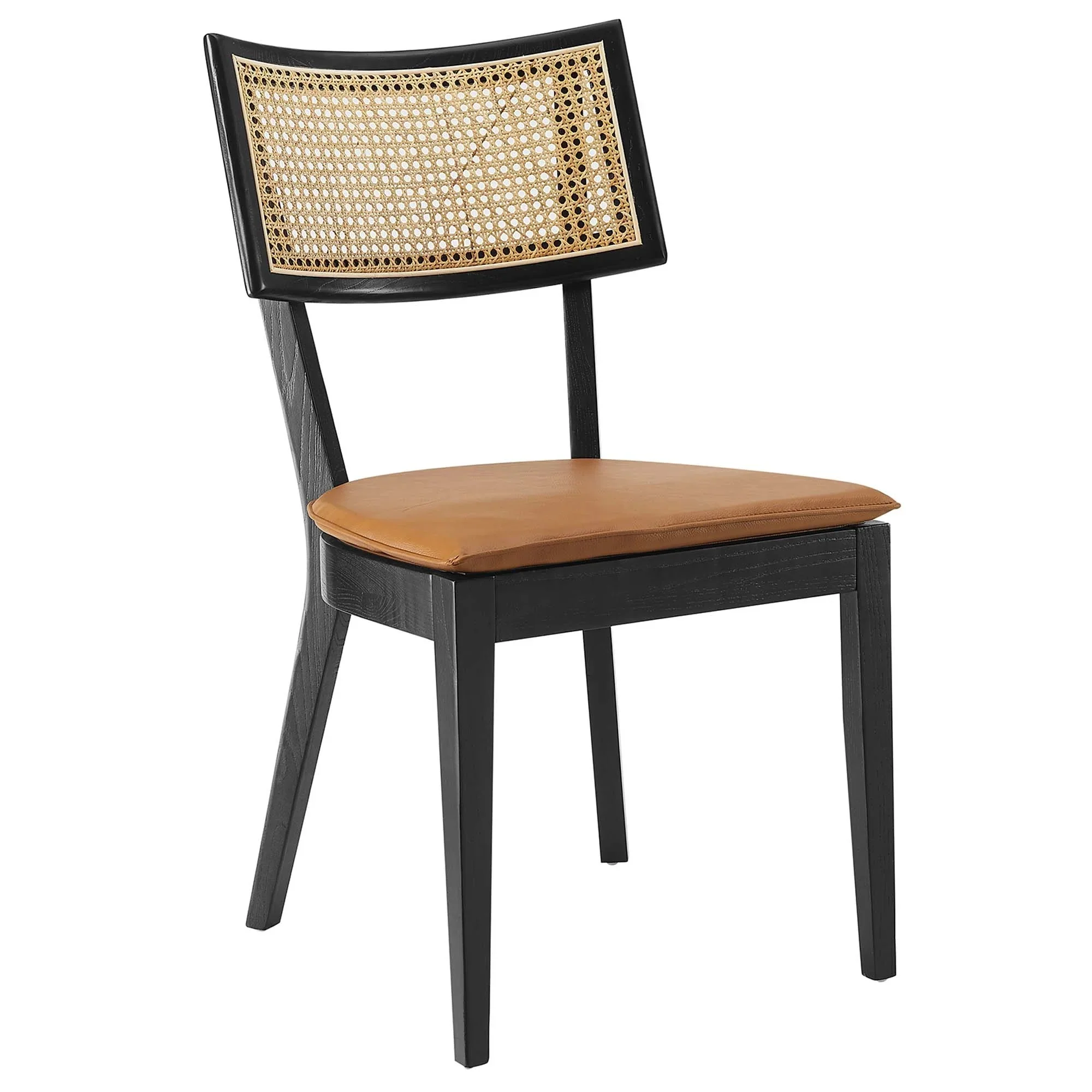 Vegan Leather and Rattan Wood Dining Chairs Set of 2 - Image 3