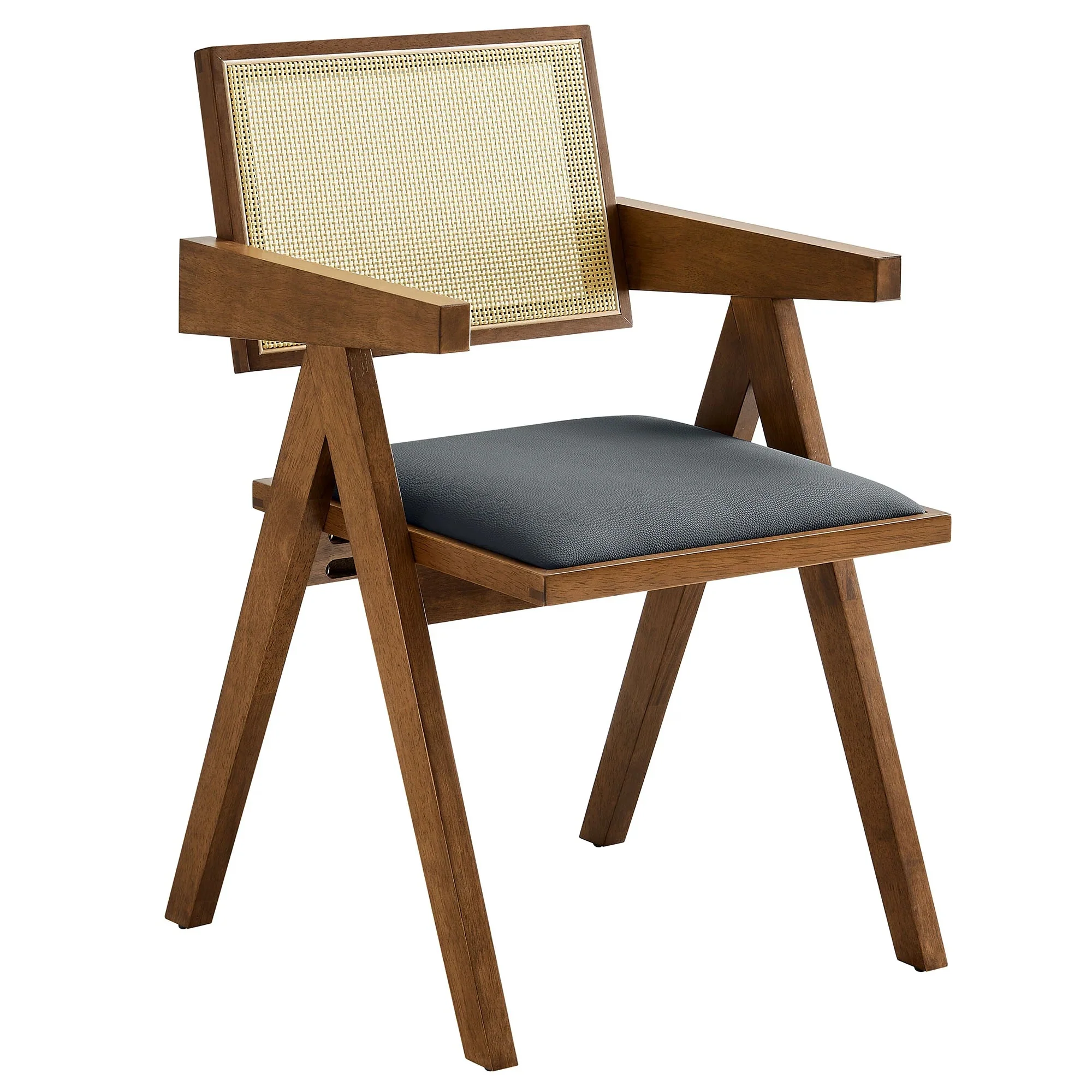 Vegan Leather Cane Wood Dining Armchairs Set of 2 - Image 2