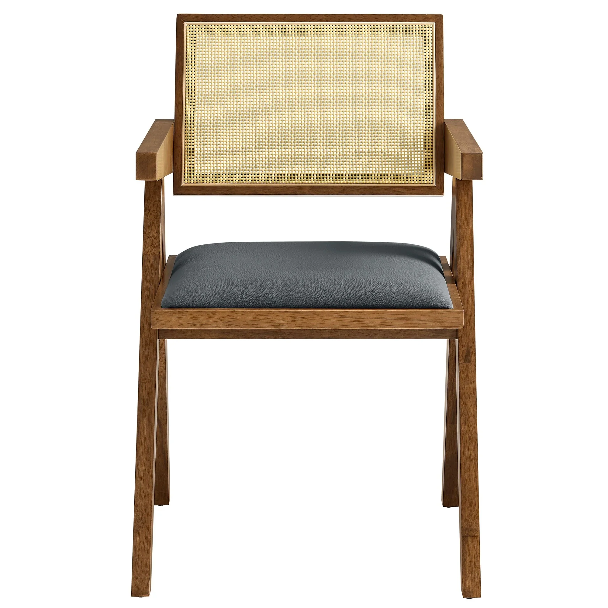 Vegan Leather Cane Wood Dining Armchairs Set of 2 - Image 5