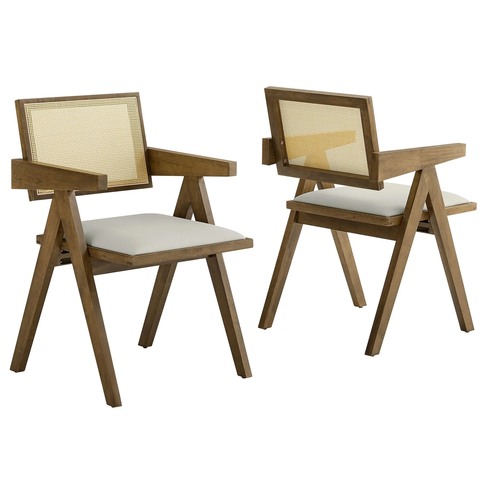Vegan Leather Cane Wood Dining Armchairs Set of 2 - Image 7