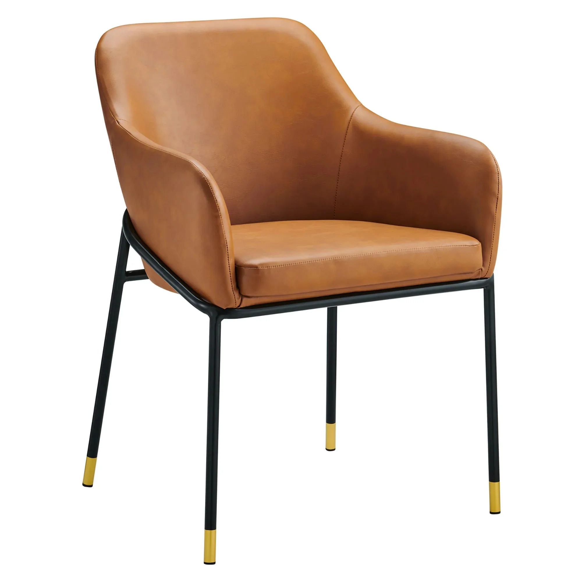 Vegan Leather Dining Armchair with Curved Back and Metal Legs - Image 2