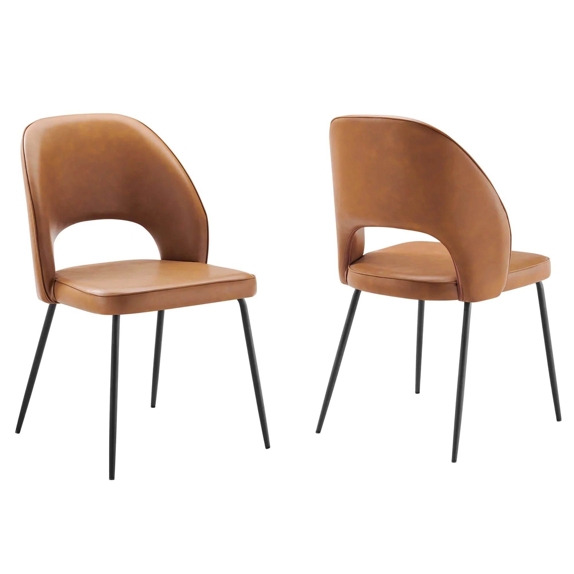 Vegan Leather Dining Chair Set with Open Back – Black Tan Set of 2 - Image 7
