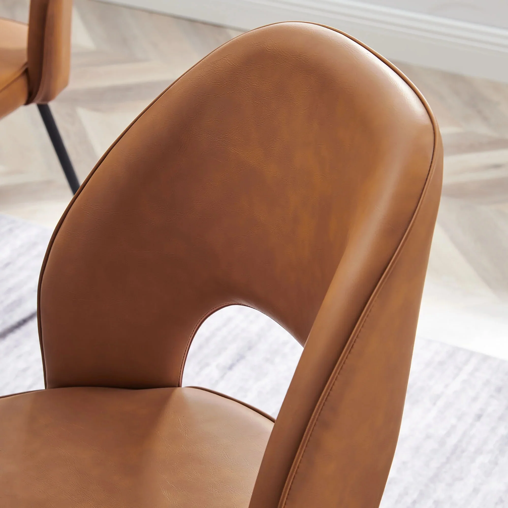 Vegan Leather Dining Chair Set with Open Back – Black Tan Set of 2 - Image 8