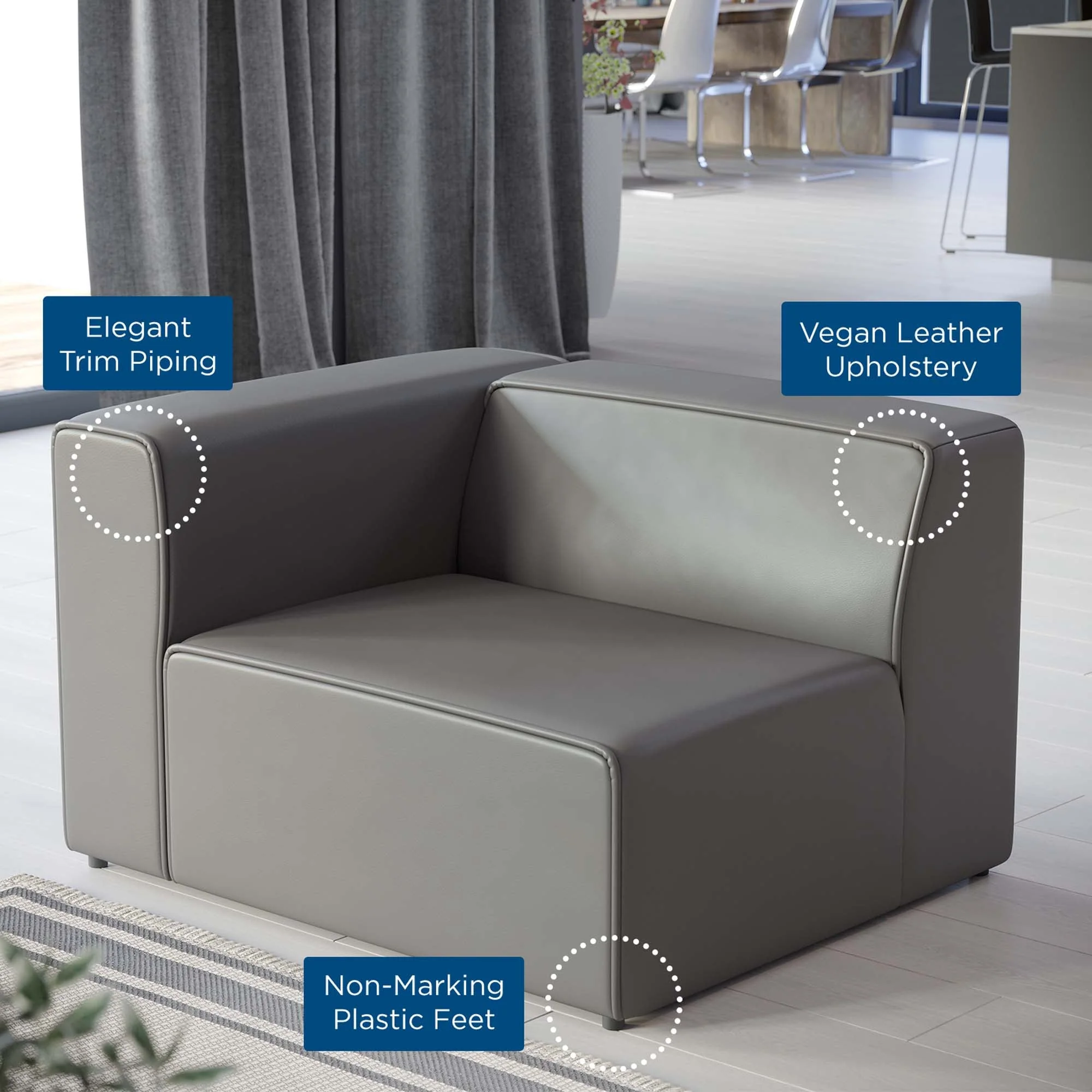 Vegan Leather Left-Arm Sectional Sofa Chair 44 Inch - Image 3