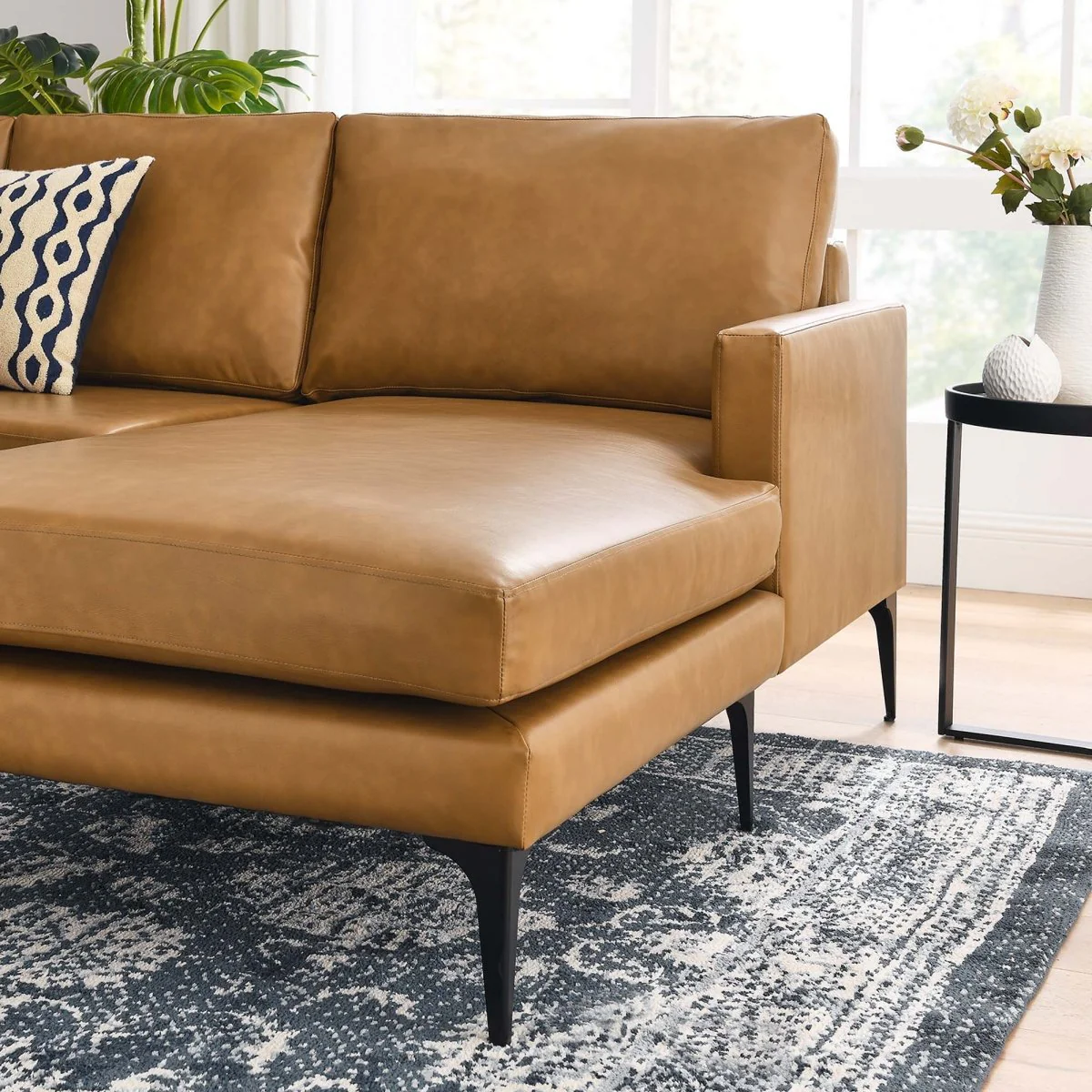 Vegan Leather Right-Facing Sectional Sofa with Chaise 81 Inch in Tan - Image 3