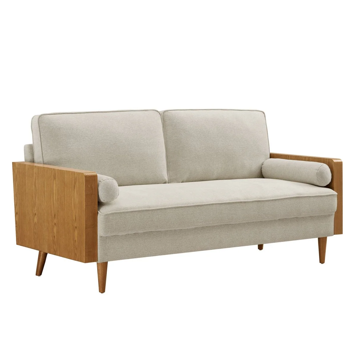 Vegan Leather Sofa with Wood Veneer Armrests - Image 37