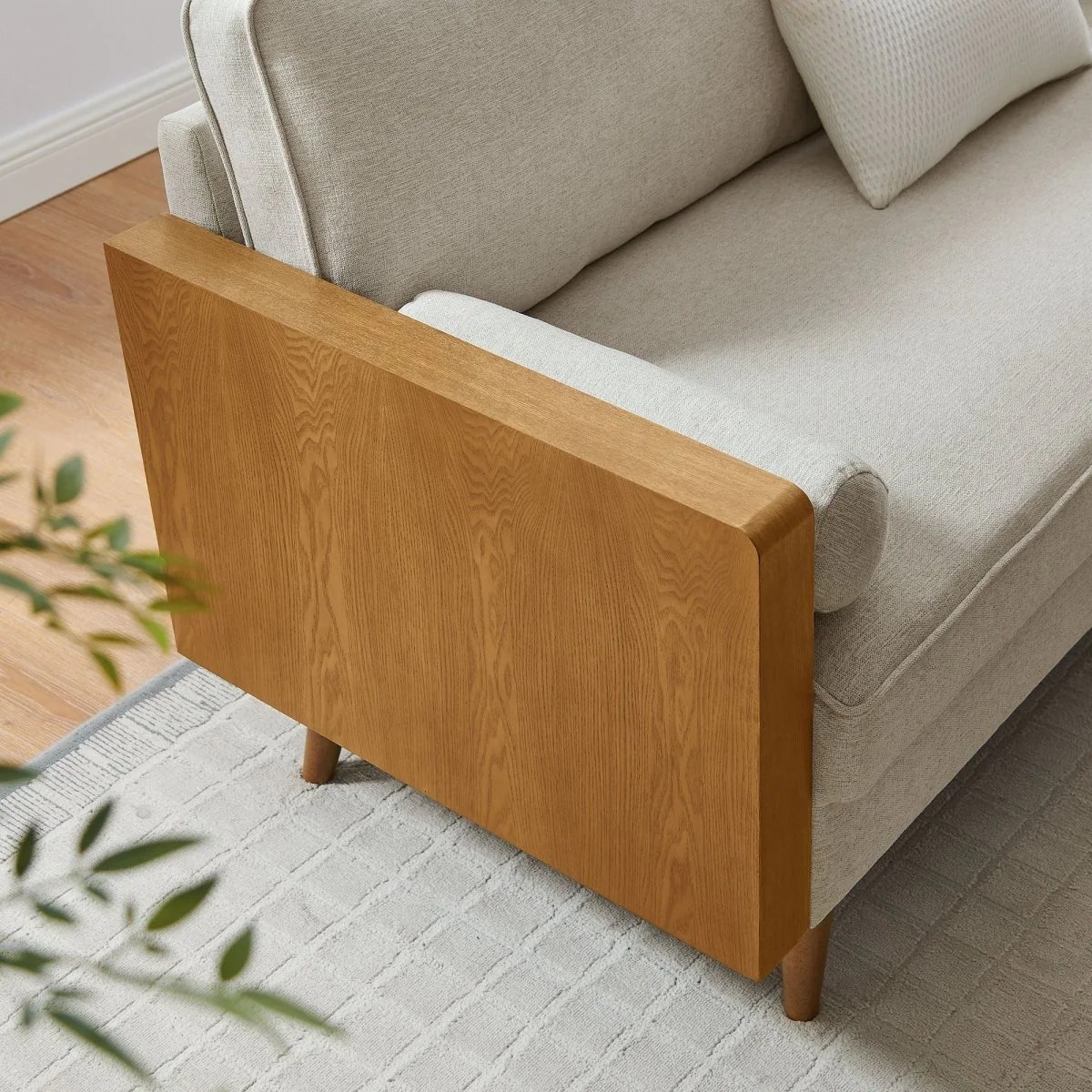Vegan Leather Sofa with Wood Veneer Armrests - Image 40