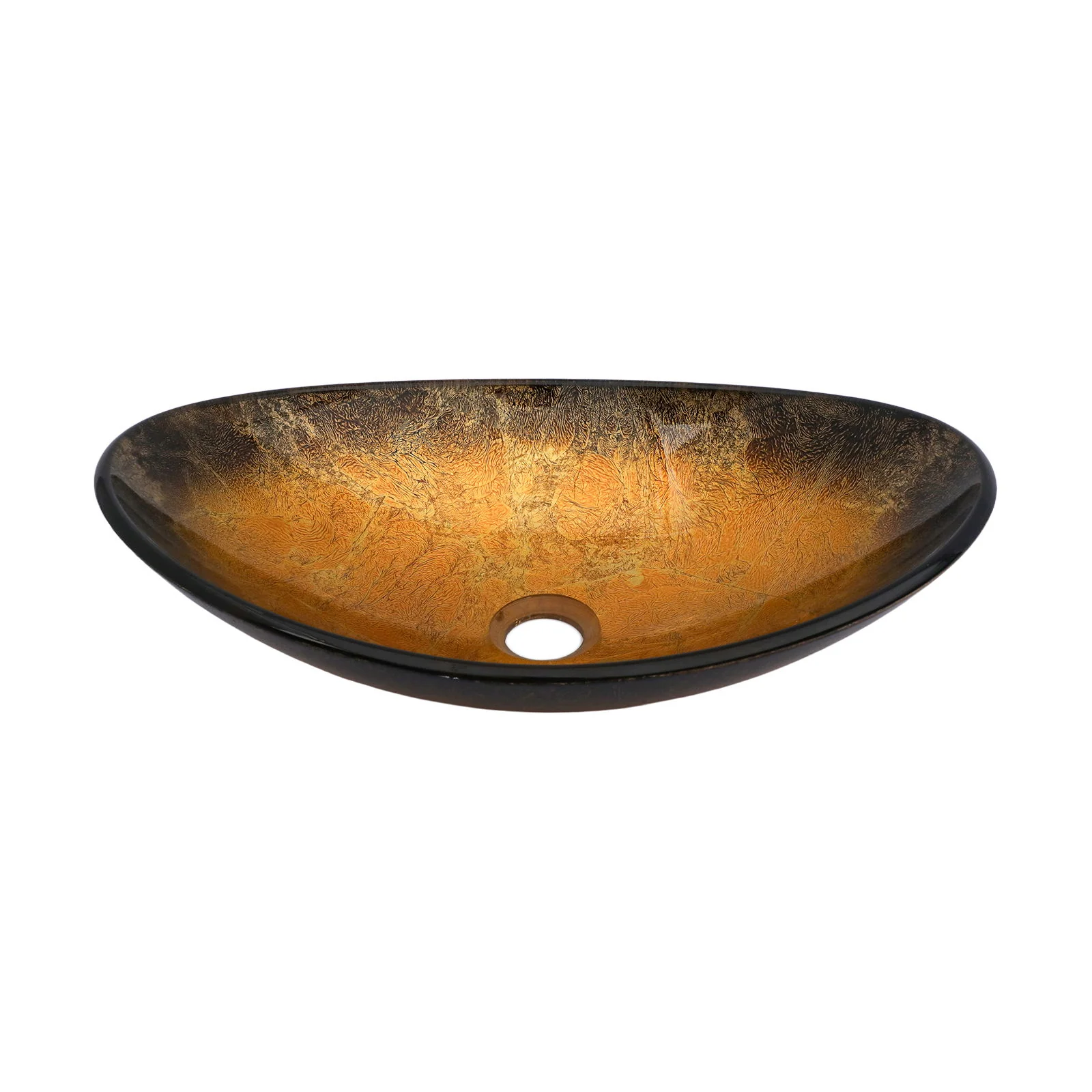 Veined Vessel Sink With Pop Up Drain, Boat Shape Bathroom Sink Above Counter - Gold - Image 2
