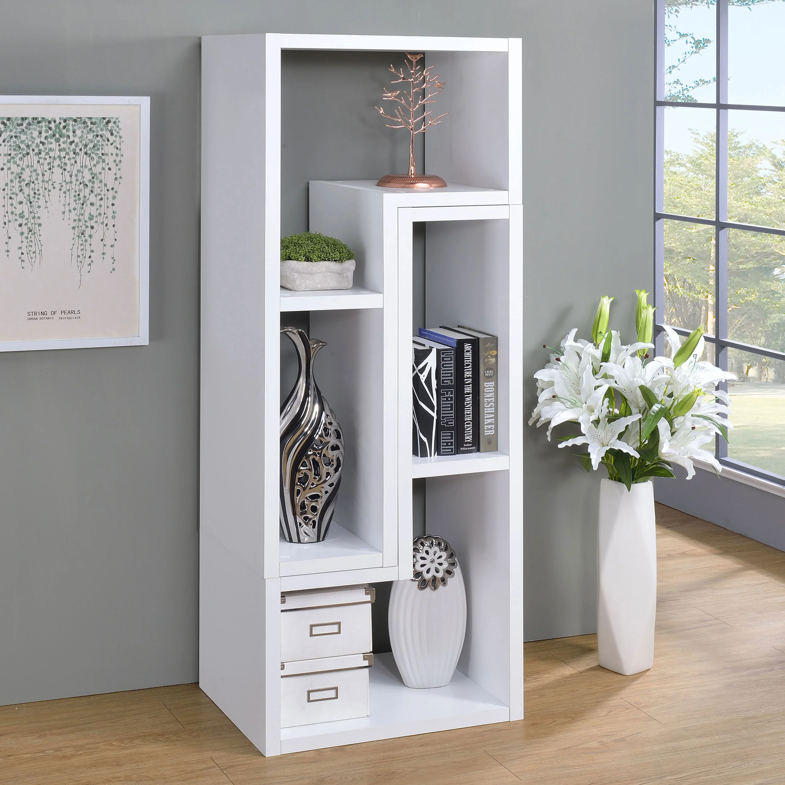 Velma White Multipurpose TV Stand and Bookshelf - Image 3
