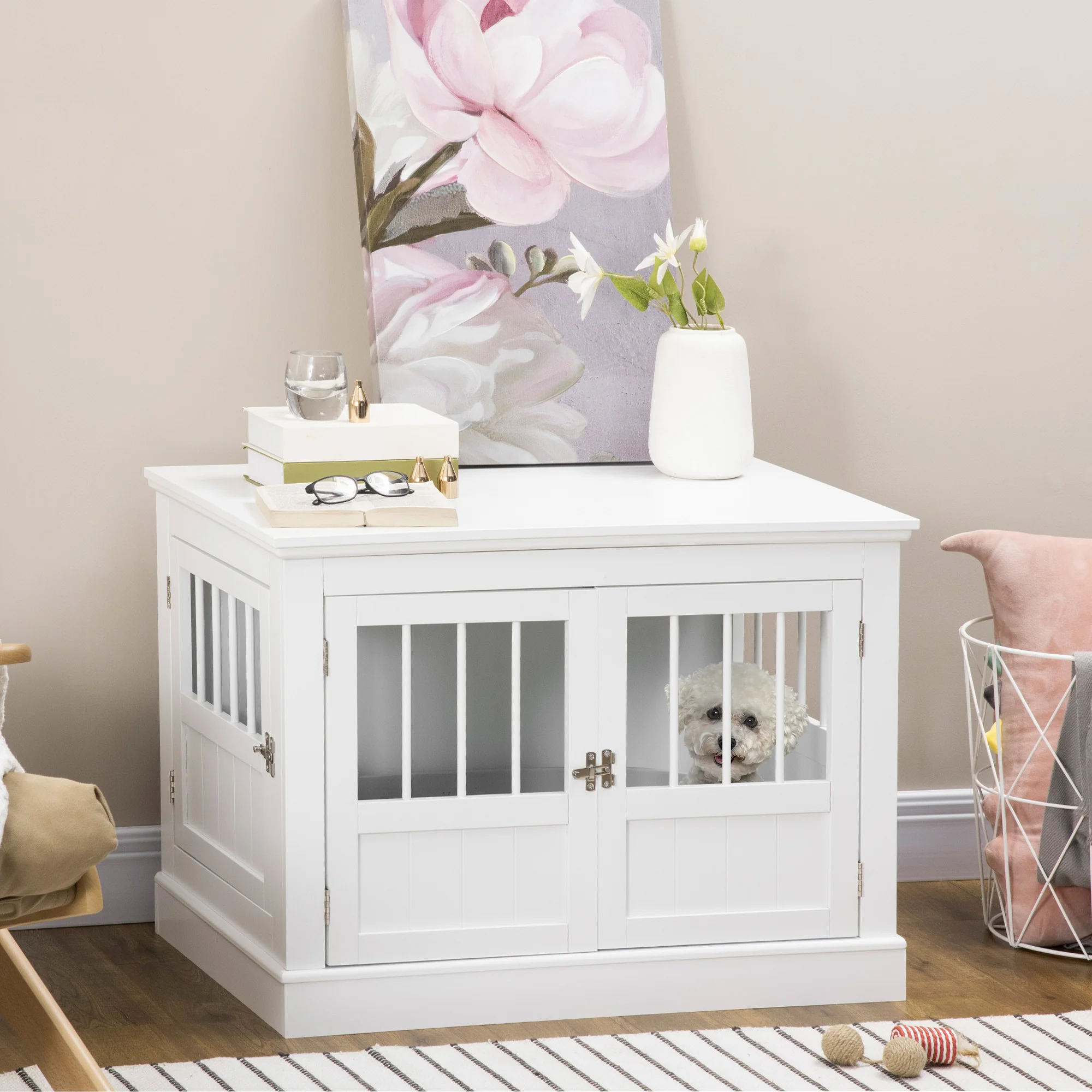 Velo 31-Inch Dog Crate End Table with Triple Magnetic Doors - Image 12