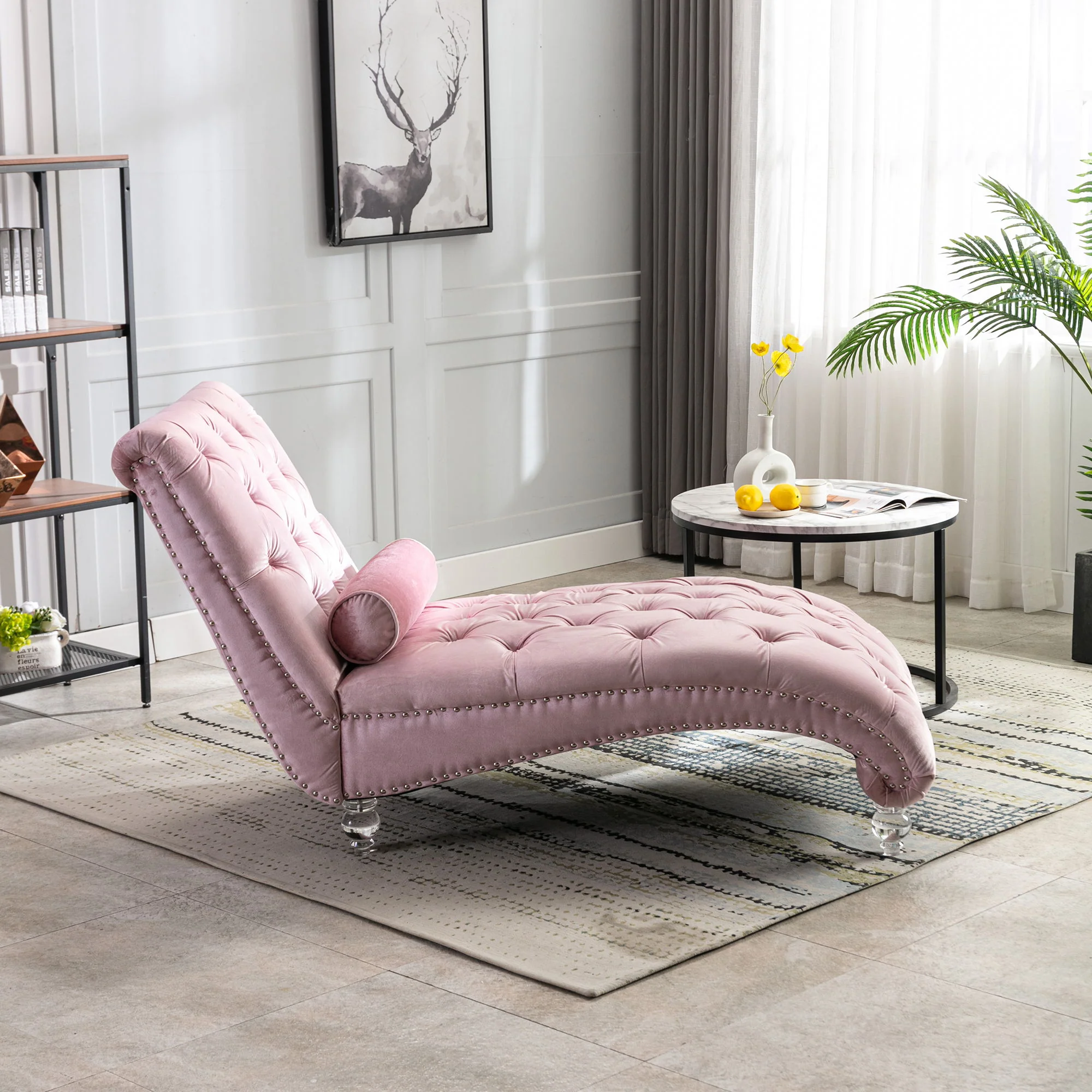 Chaise Lounge Indoor, Button Tufted Upholstered Chaise Lounge Chair With Pillow - Image 19