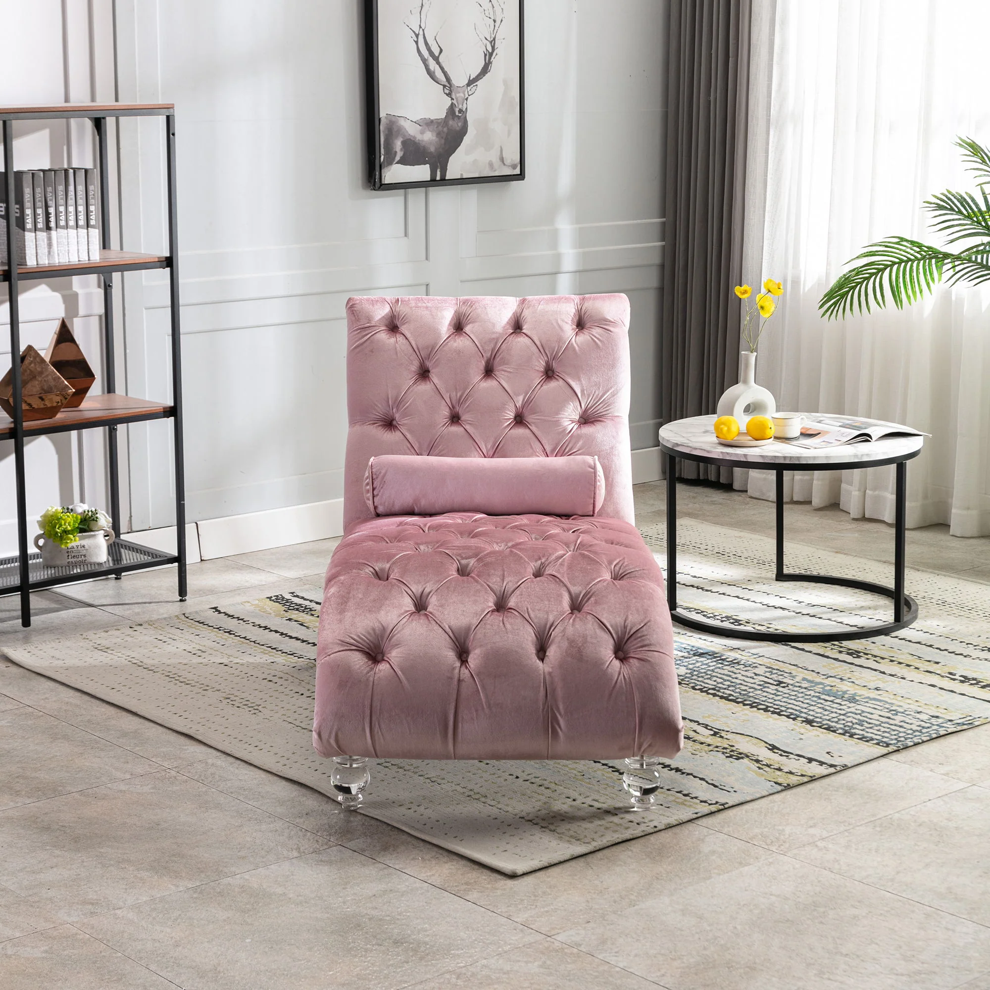 Chaise Lounge Indoor, Button Tufted Upholstered Chaise Lounge Chair With Pillow - Image 52