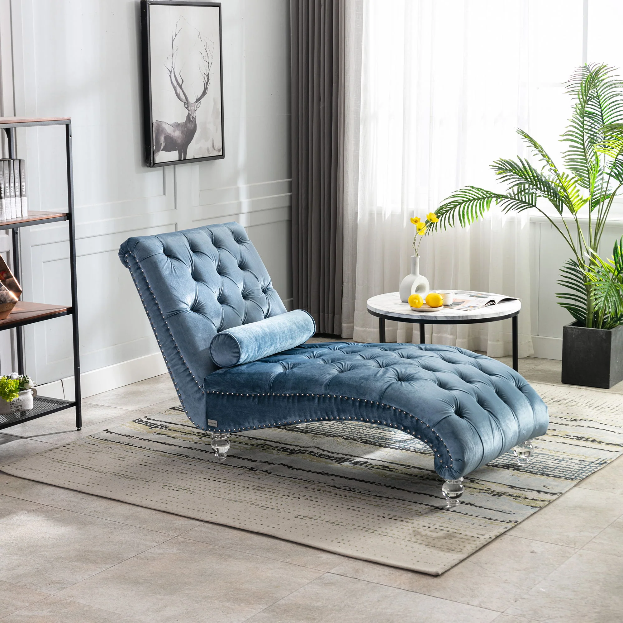 Chaise Lounge Indoor, Button Tufted Upholstered Chaise Lounge Chair With Pillow - Image 65