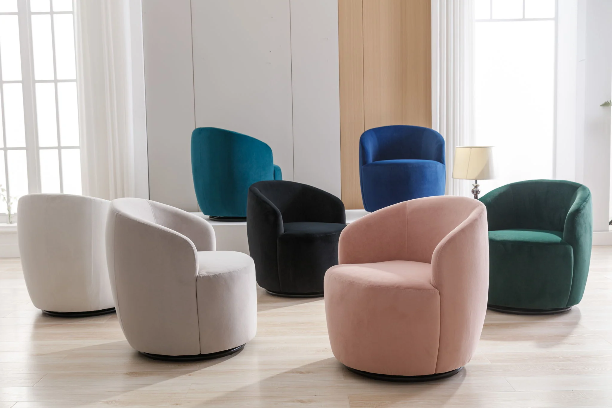 Swivel Accent Armchair Barrel Chair With Powder Coating Metal Ring - Image 10