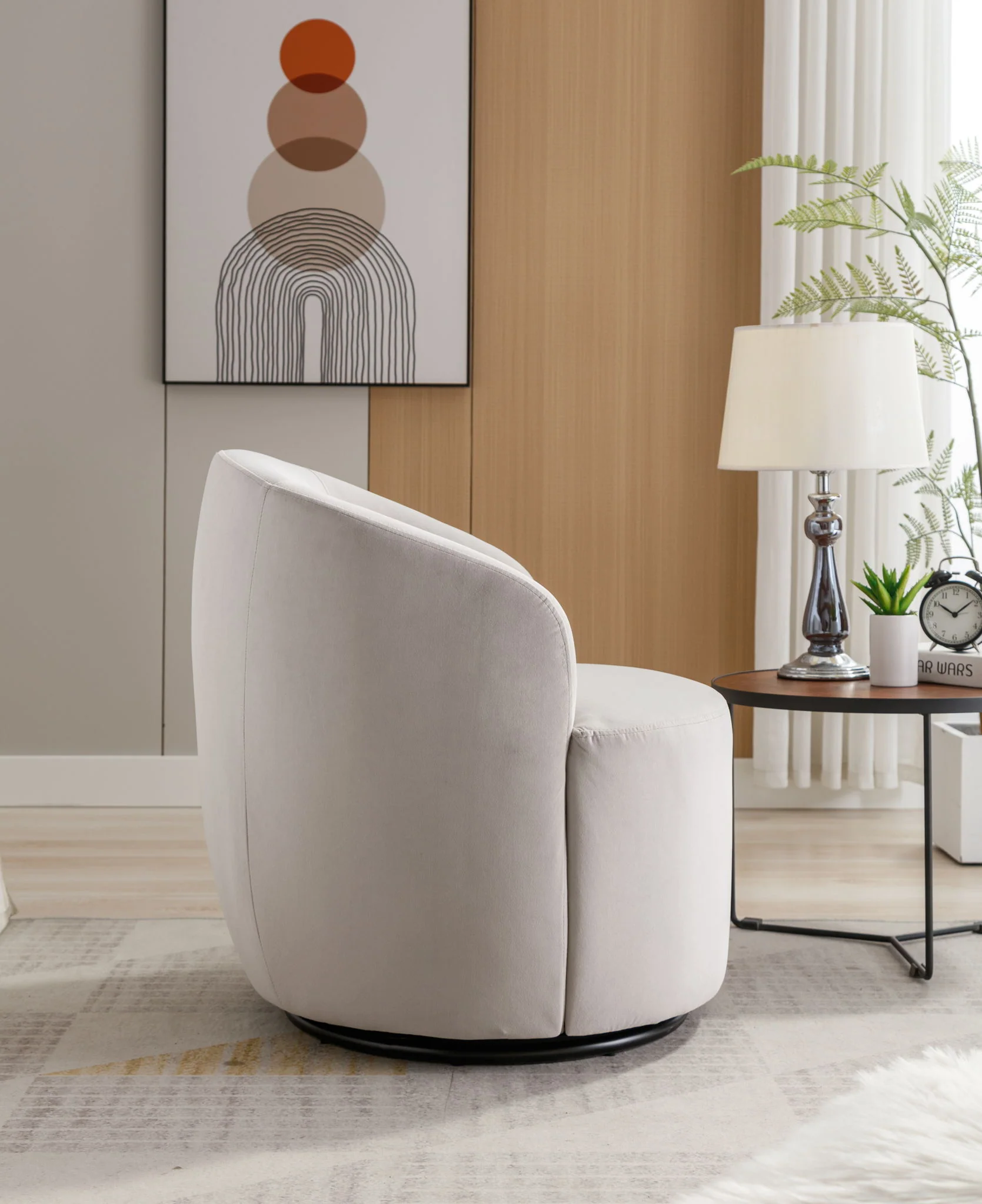 Swivel Accent Armchair Barrel Chair With Powder Coating Metal Ring - Image 13