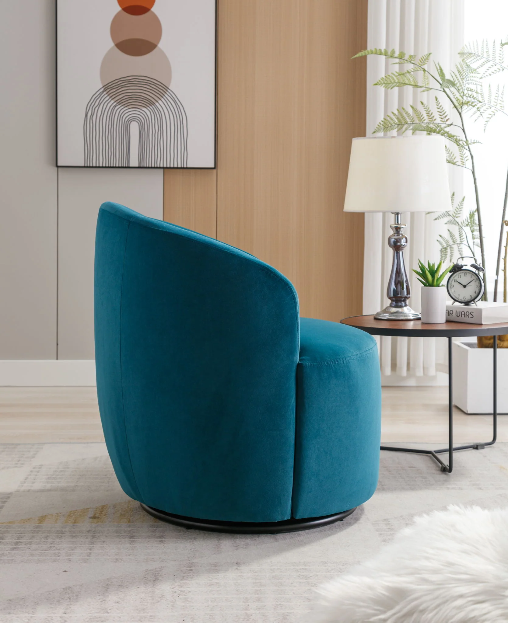 Swivel Accent Armchair Barrel Chair With Powder Coating Metal Ring - Image 17