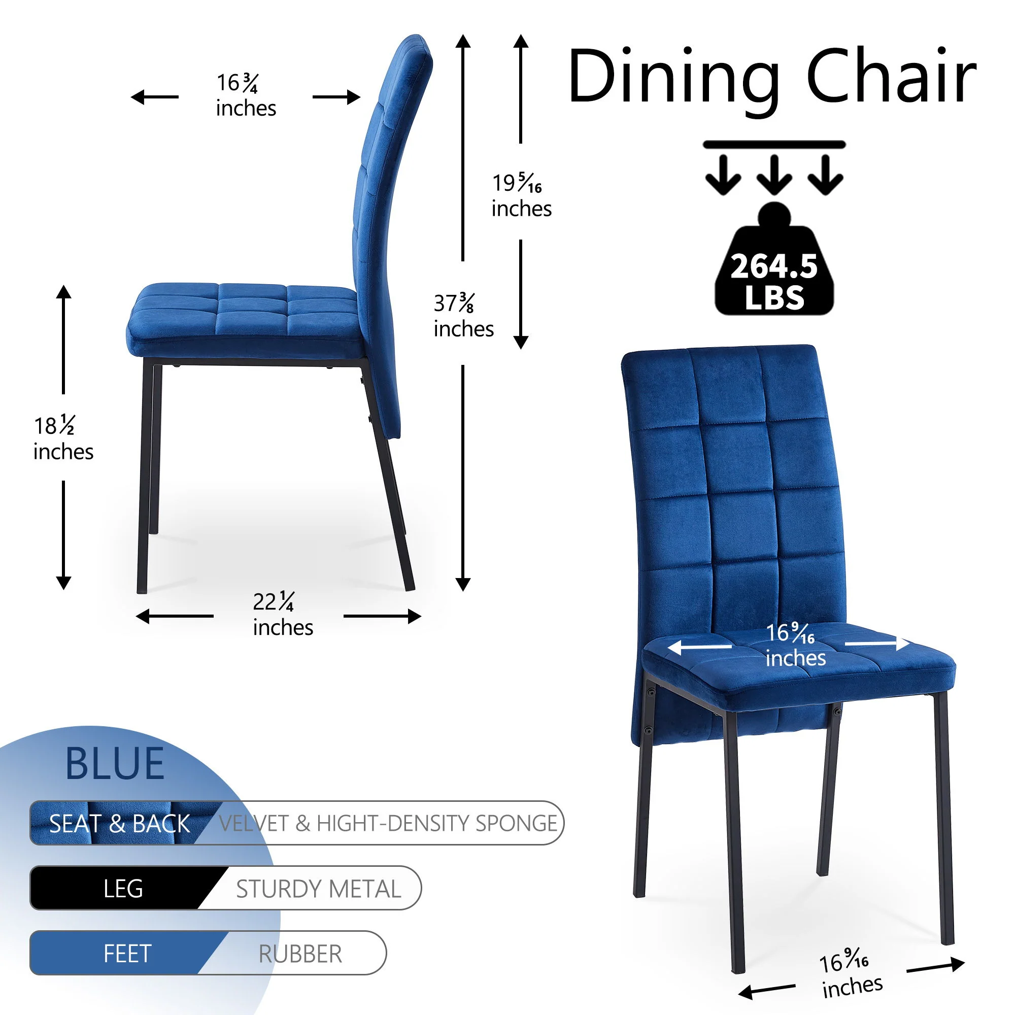 High Back Nordic Dining Chair Modern Fabric Chair With Legs (Set of 2) - Image 5
