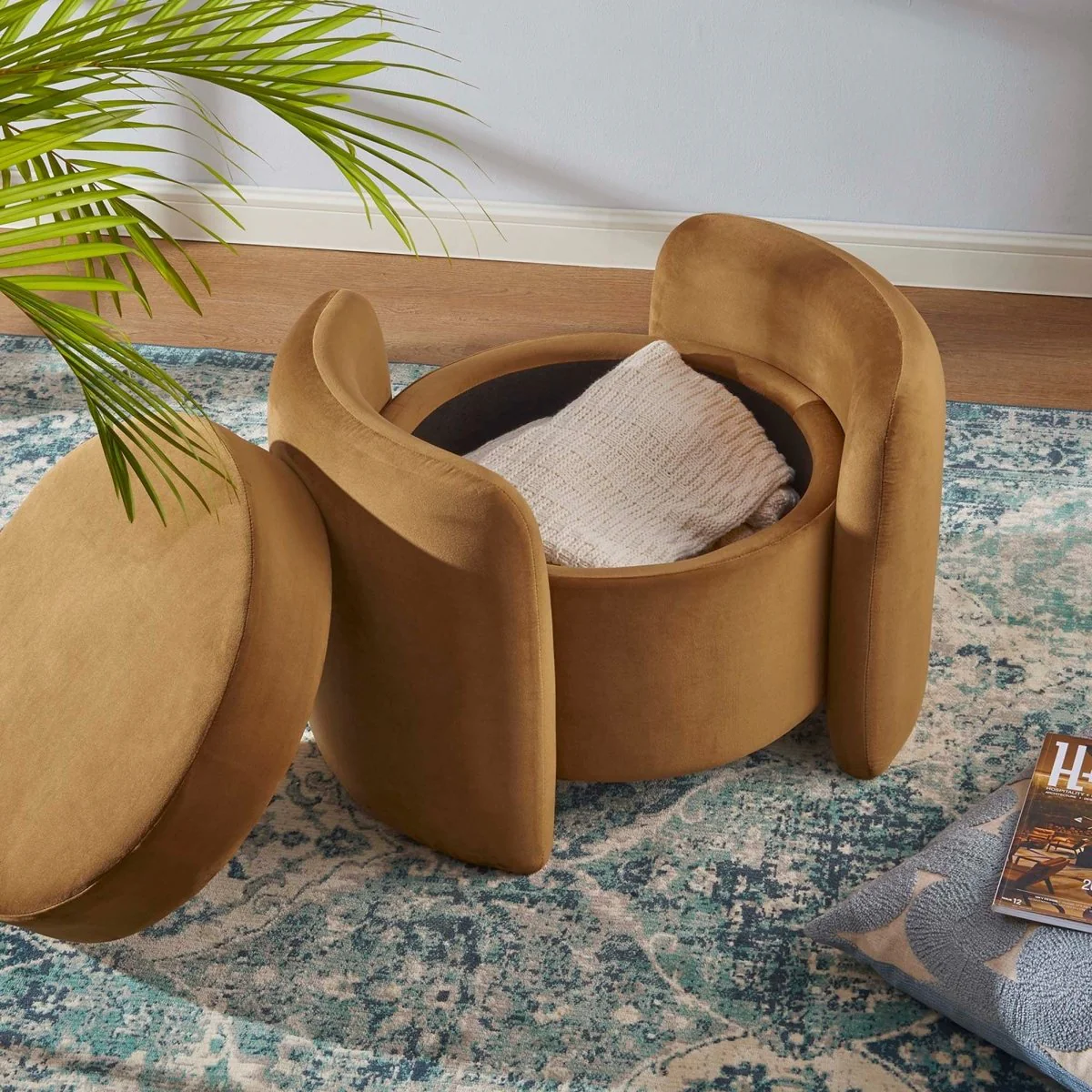 Velvet Storage Ottoman with Removable Lid – 28 Inch Upholstered - Image 3