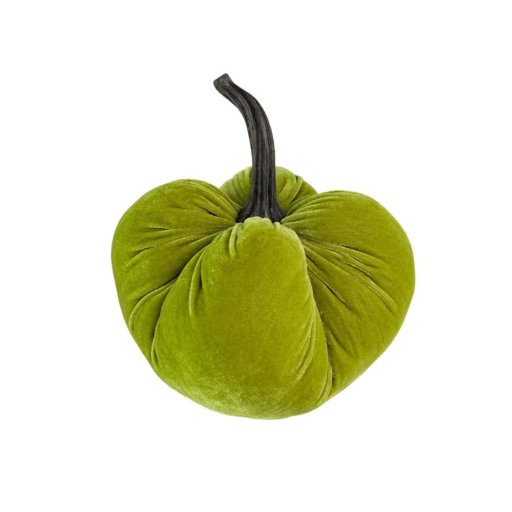 Velvet Weighted Pumpkin With Resin Stem Apple, Pumpkin Ornament Decor For Holiday Harvest Festival Fall Festival & Thanksgiving (Set of 2) - Green - Image 3