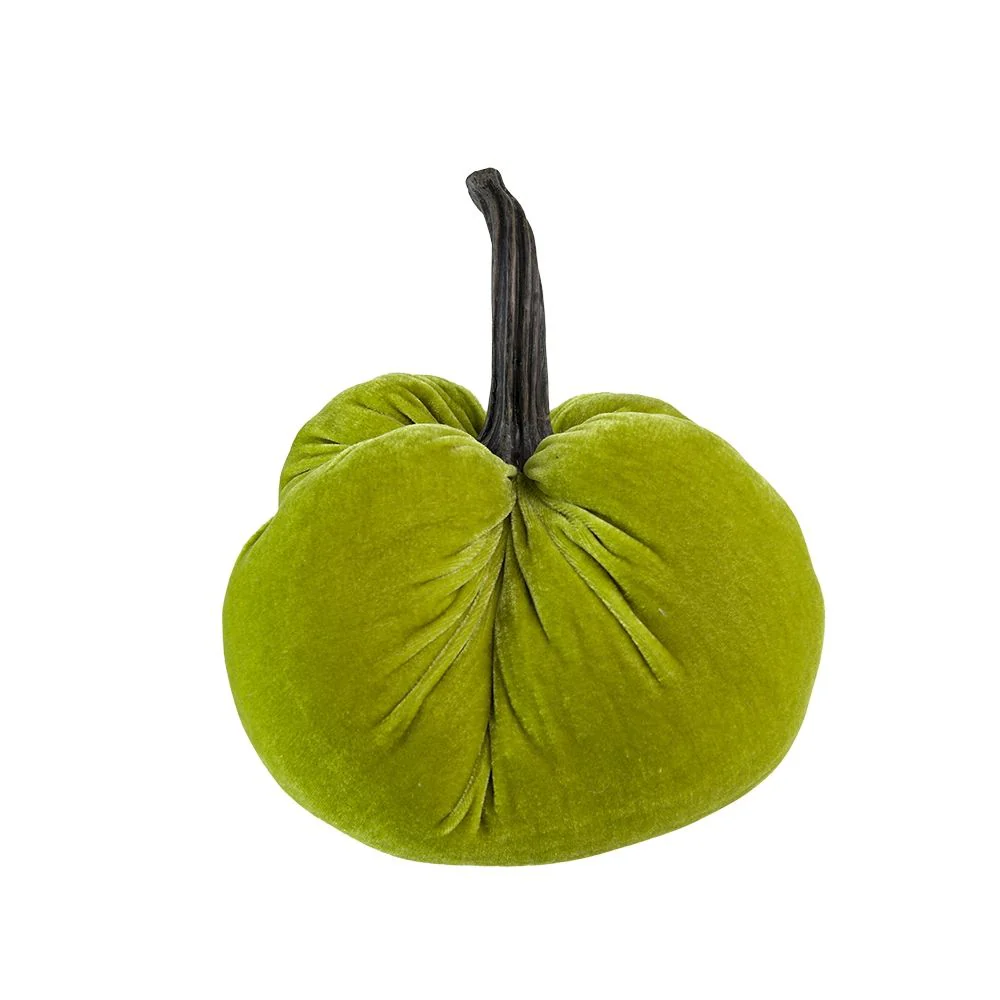 Velvet Weighted Pumpkin With Resin Stem Apple, Pumpkin Ornament Decor For Holiday Harvest Festival Fall Festival & Thanksgiving (Set of 2) - Green - Image 4