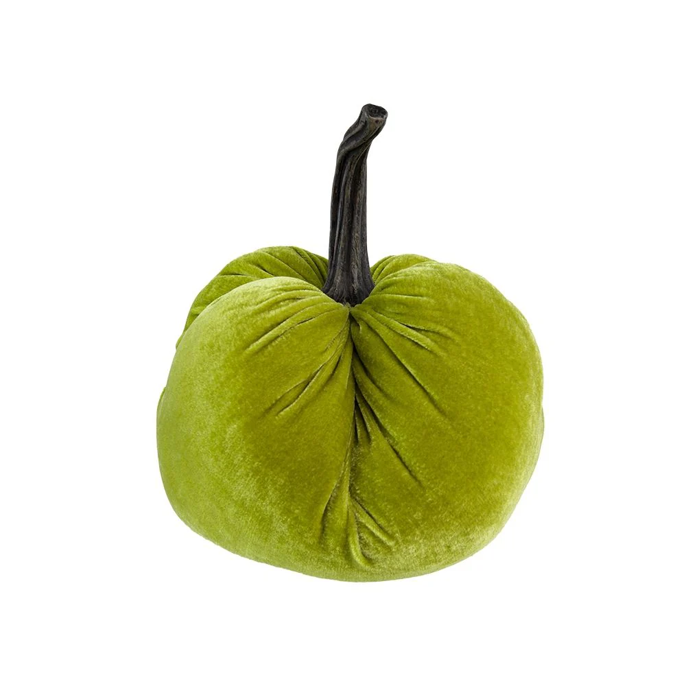 Velvet Weighted Pumpkin With Resin Stem Apple, Pumpkin Ornament Decor For Holiday Harvest Festival Fall Festival & Thanksgiving (Set of 2) - Green - Image 5