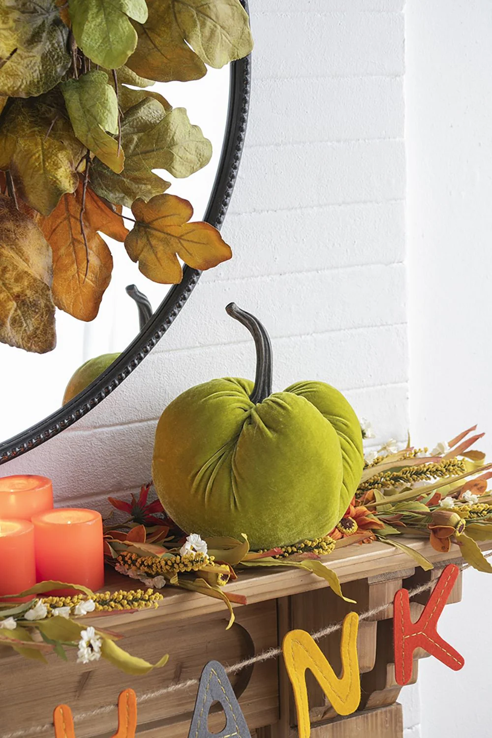 Velvet Weighted Pumpkin With Resin Stem Apple, Pumpkin Ornament Decor For Holiday Harvest Festival Fall Festival & Thanksgiving (Set of 2) - Green - Image 8