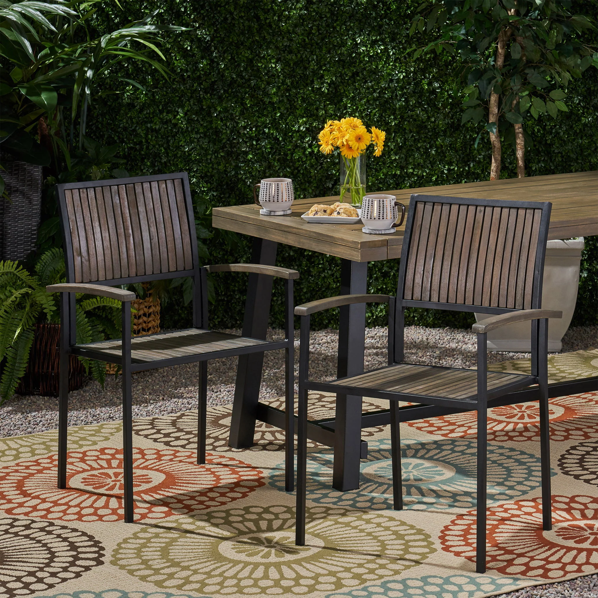 Vermilion - Outdoor Dining Chair With Vertical Slat And Wooden Arm - Image 6