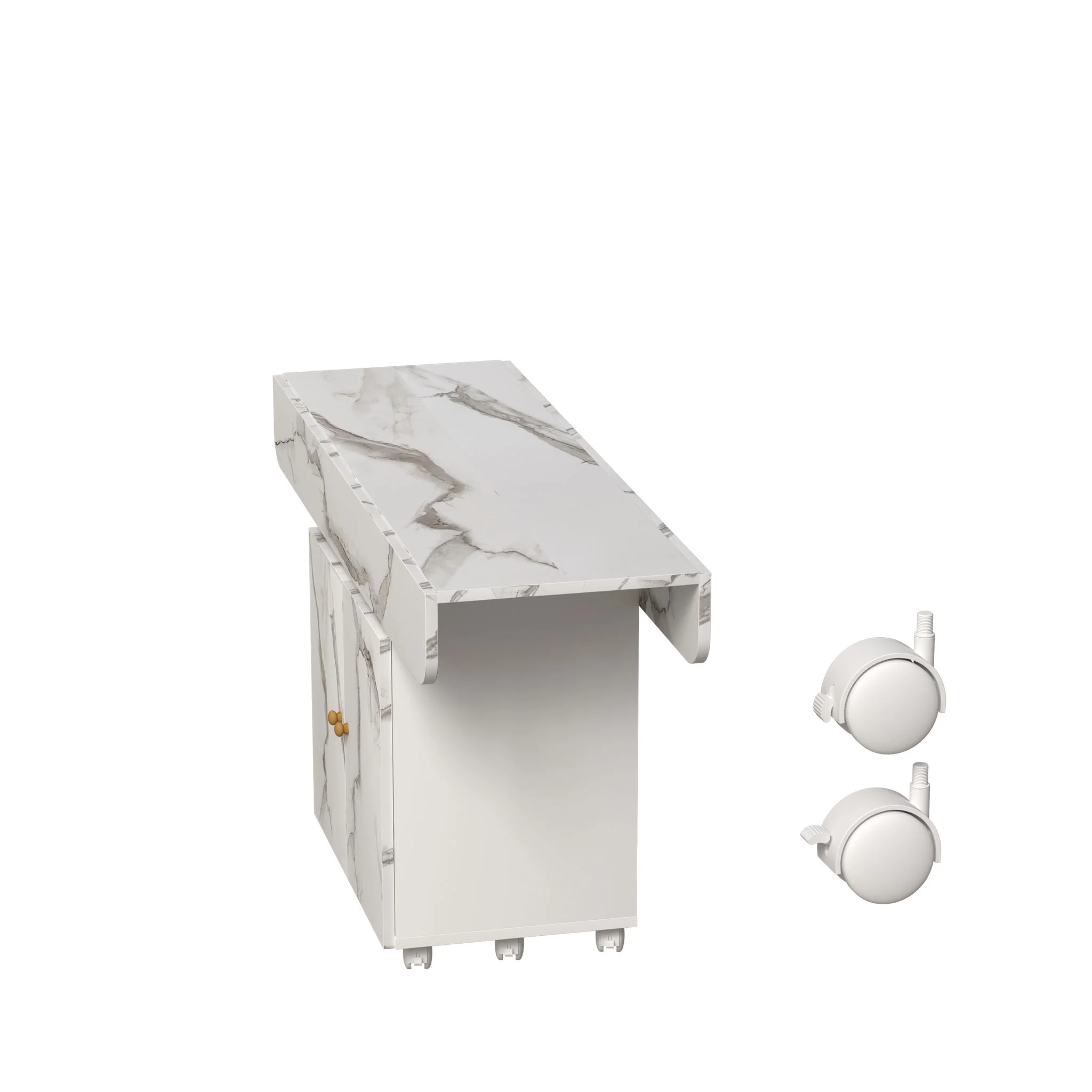 Versatile Marble Folding Dining Table With Storage Rack And Cabinet, 6 Wheels - White - Image 8