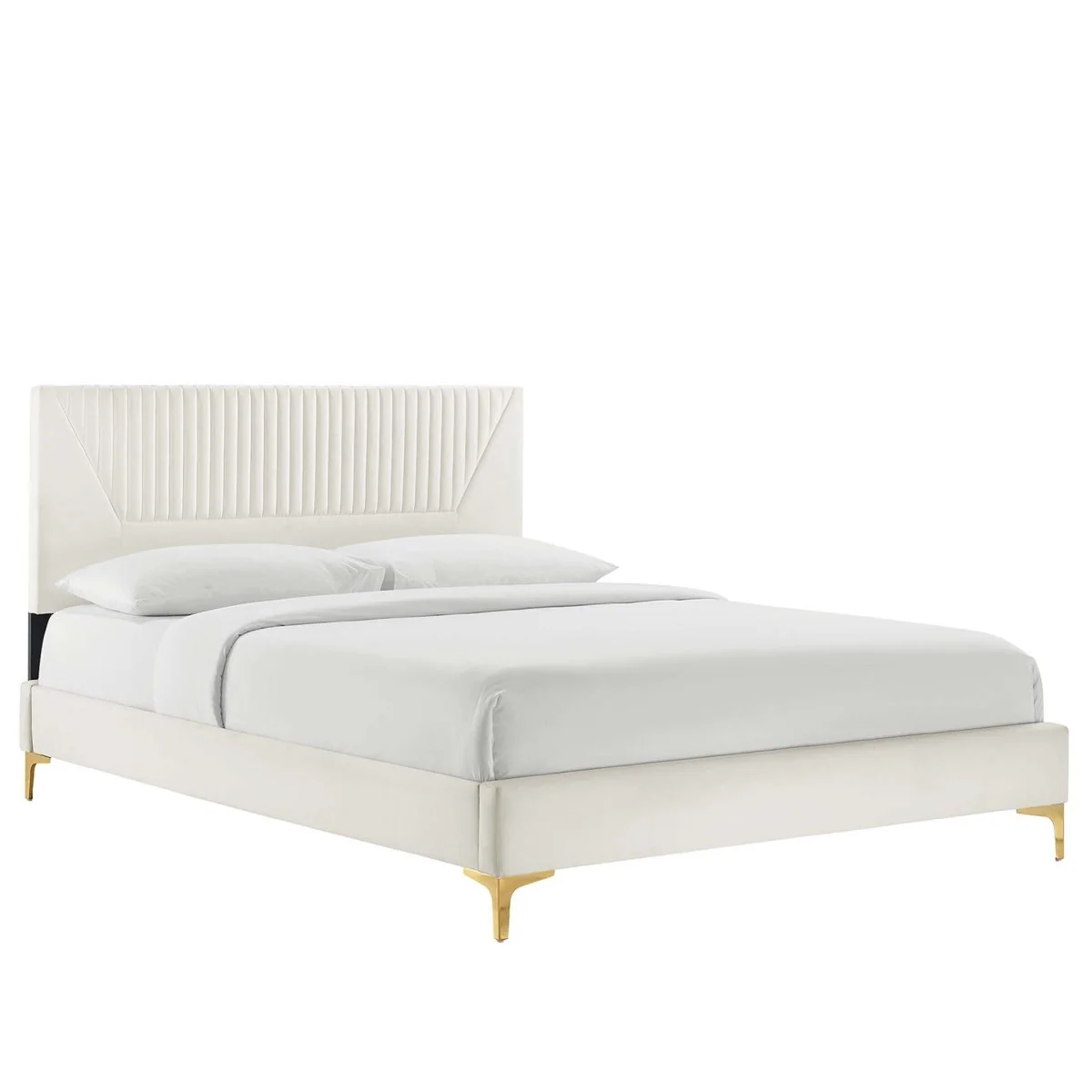 Vertical Channel Tufted Performance Velvet Platform Bed with Gold Legs - Image 21