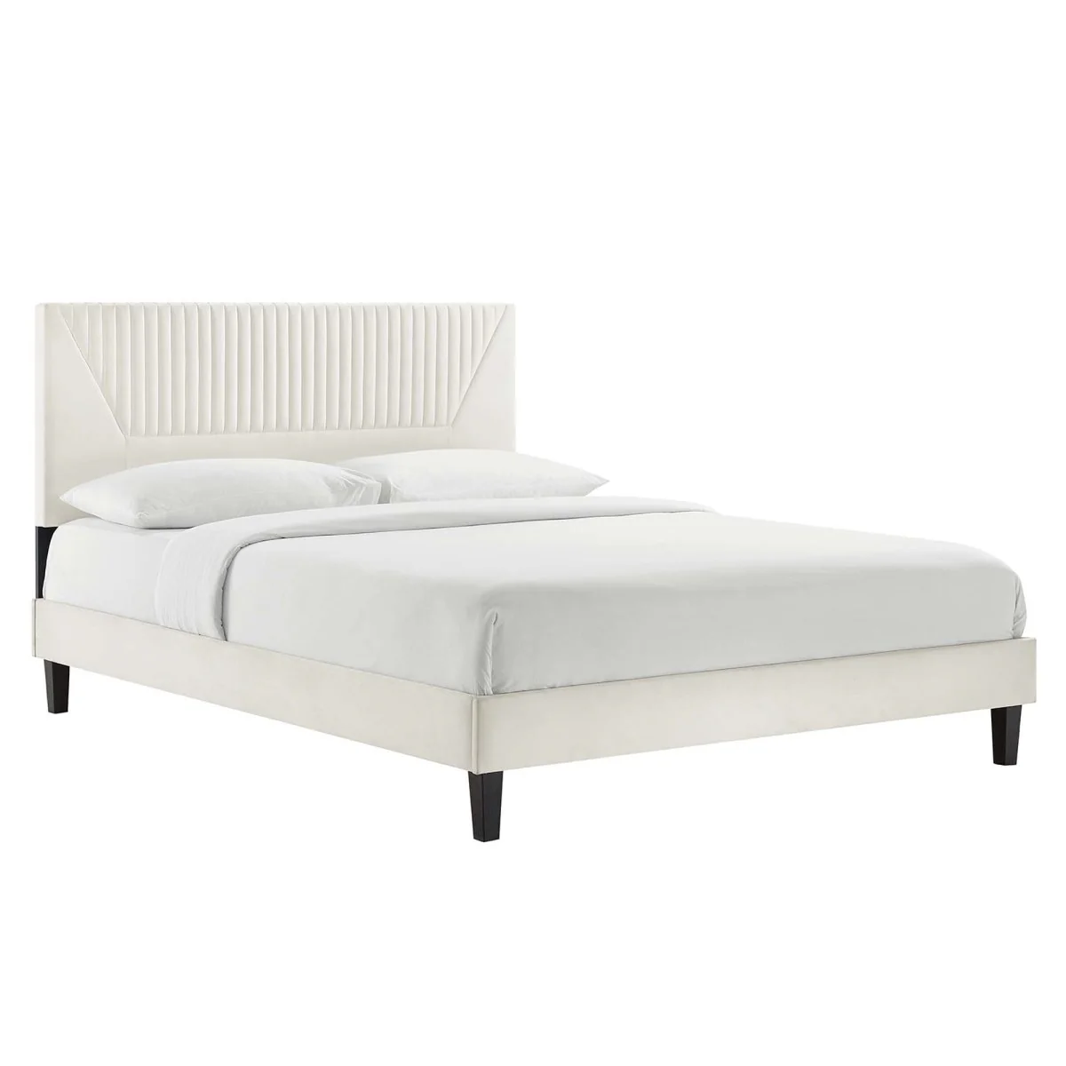 Vertical Channel Tufted Performance Velvet Platform Bed with Tapered Legs - Image 11