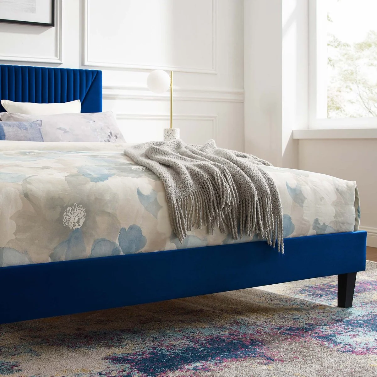 Vertical Channel Tufted Performance Velvet Platform Bed with Tapered Legs - Image 18