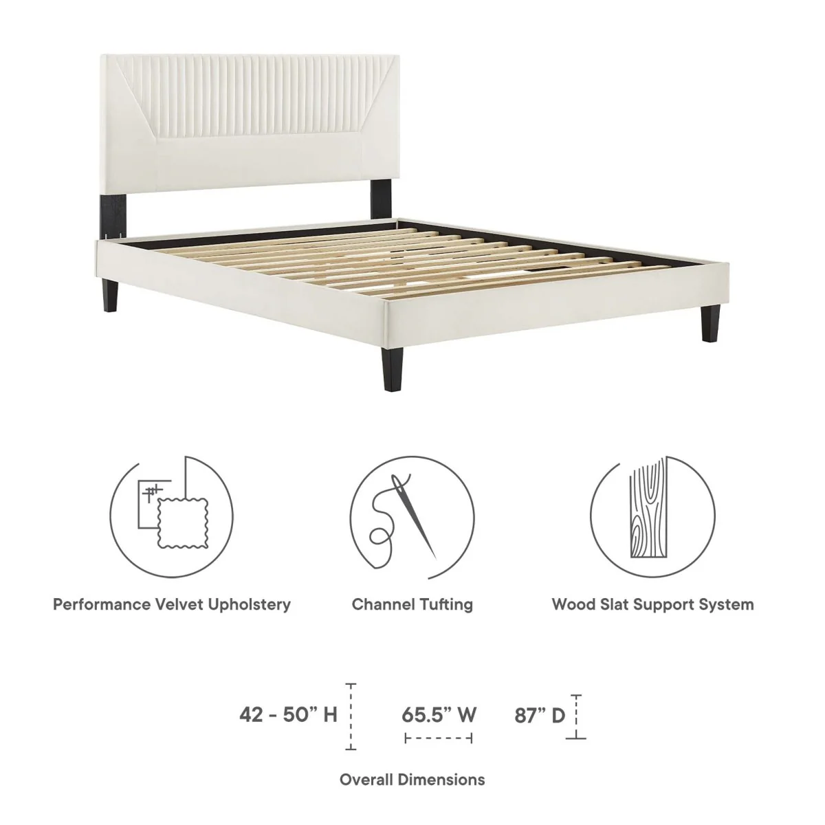Vertical Channel Tufted Performance Velvet Platform Bed with Tapered Legs - Image 2