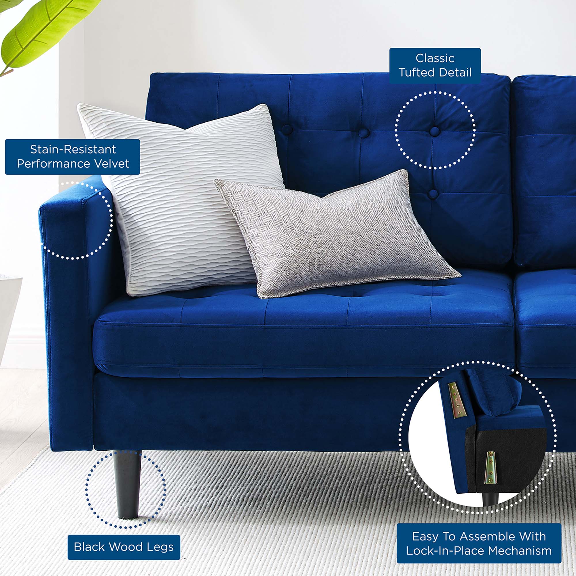Tufted Performance Velvet Sofa – 75 Inch - Image 3