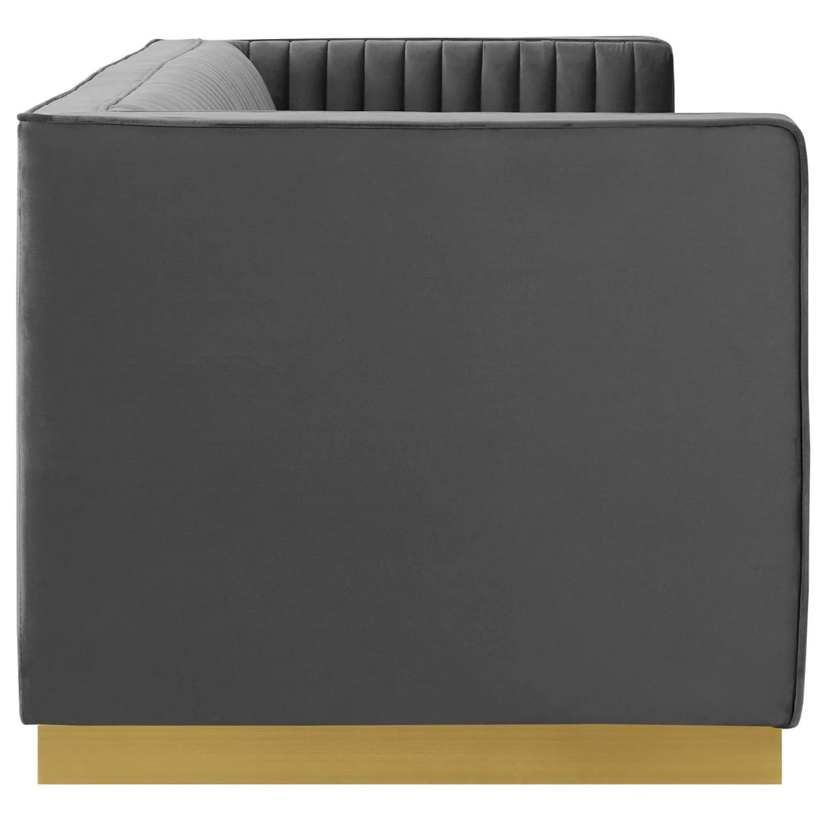 Vertical Channel Tufted Performance Velvet Sofa with Gold Base in Gray - Image 2