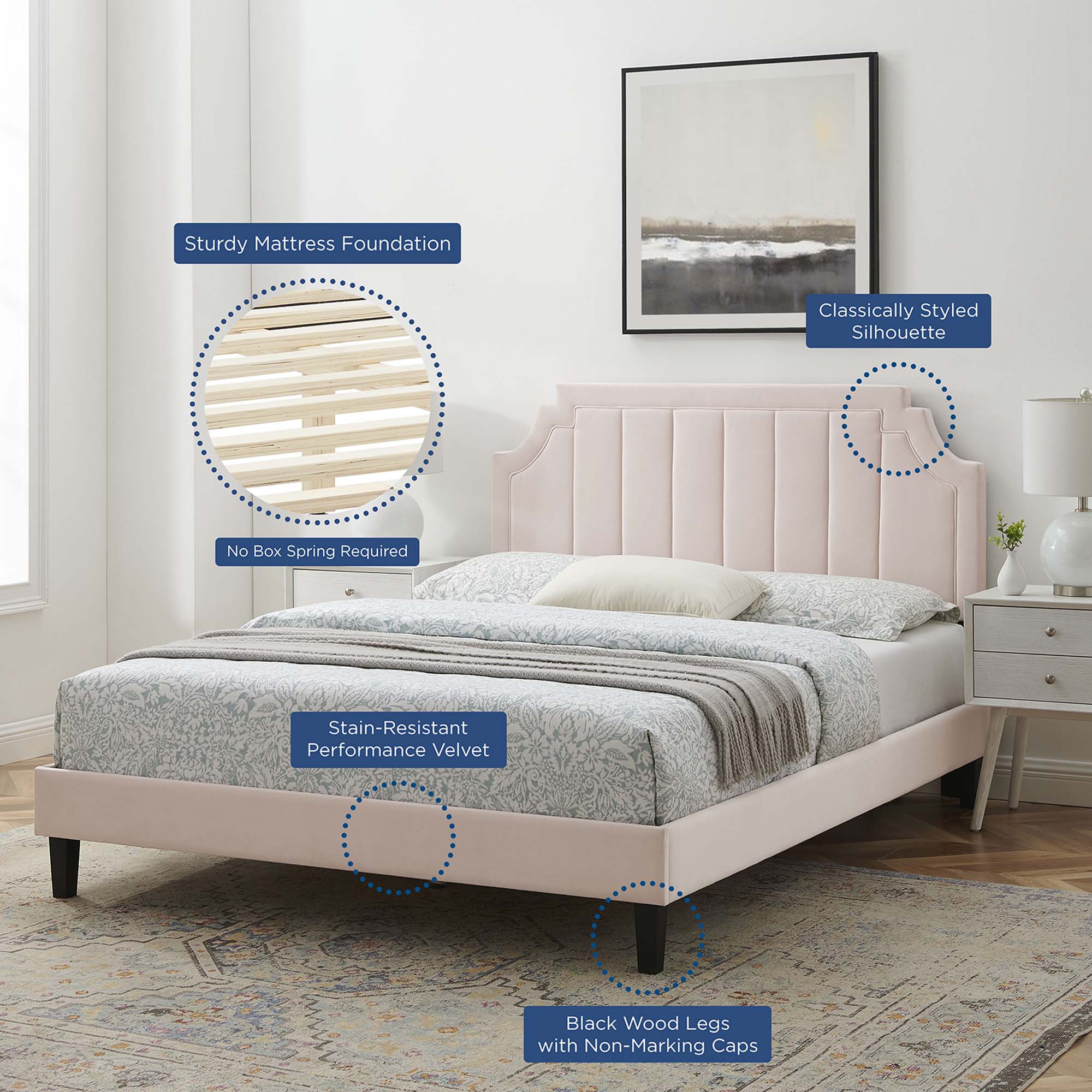 Vertical Tufted Performance Velvet Platform Bed - Image 14