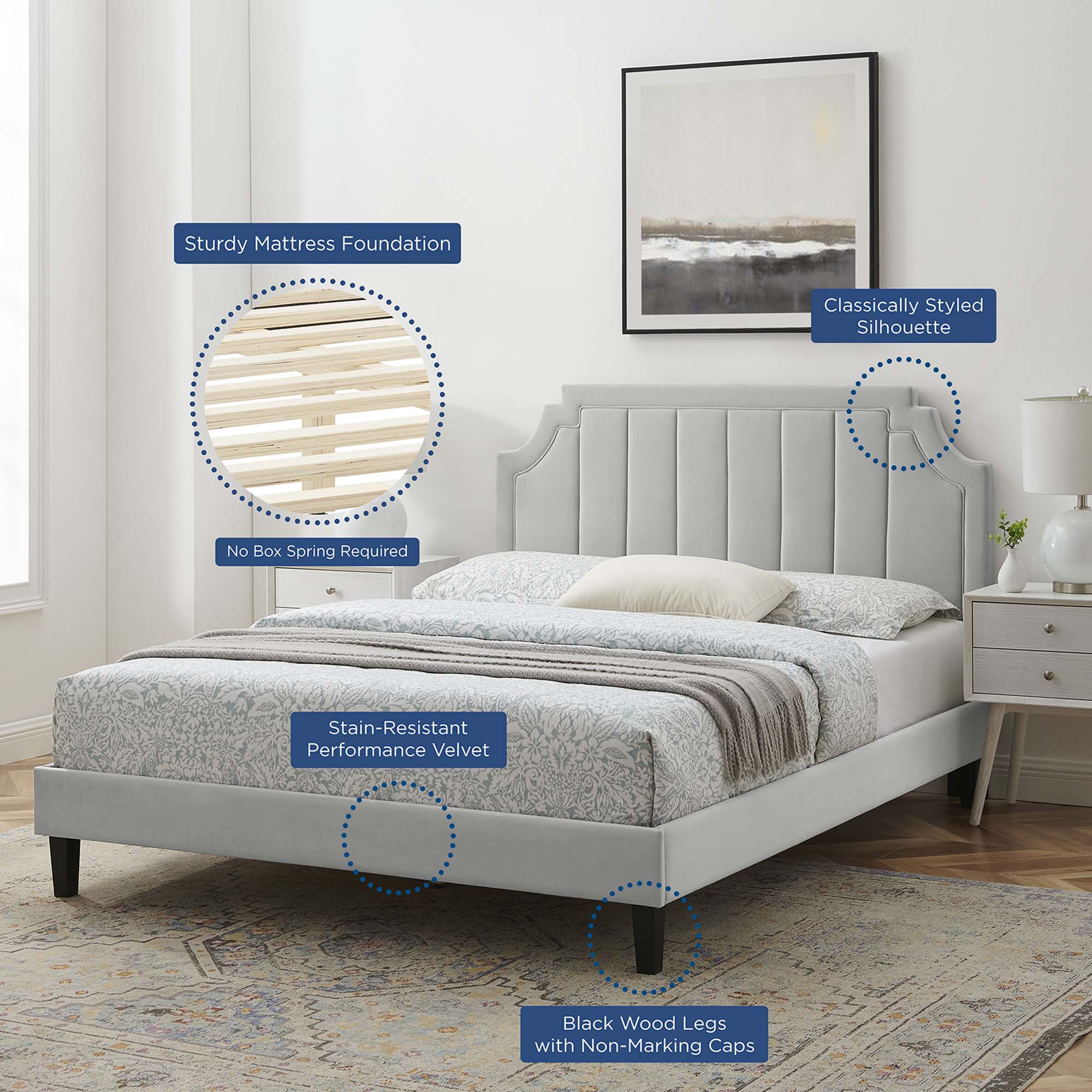 Vertical Tufted Performance Velvet Platform Bed - Image 19
