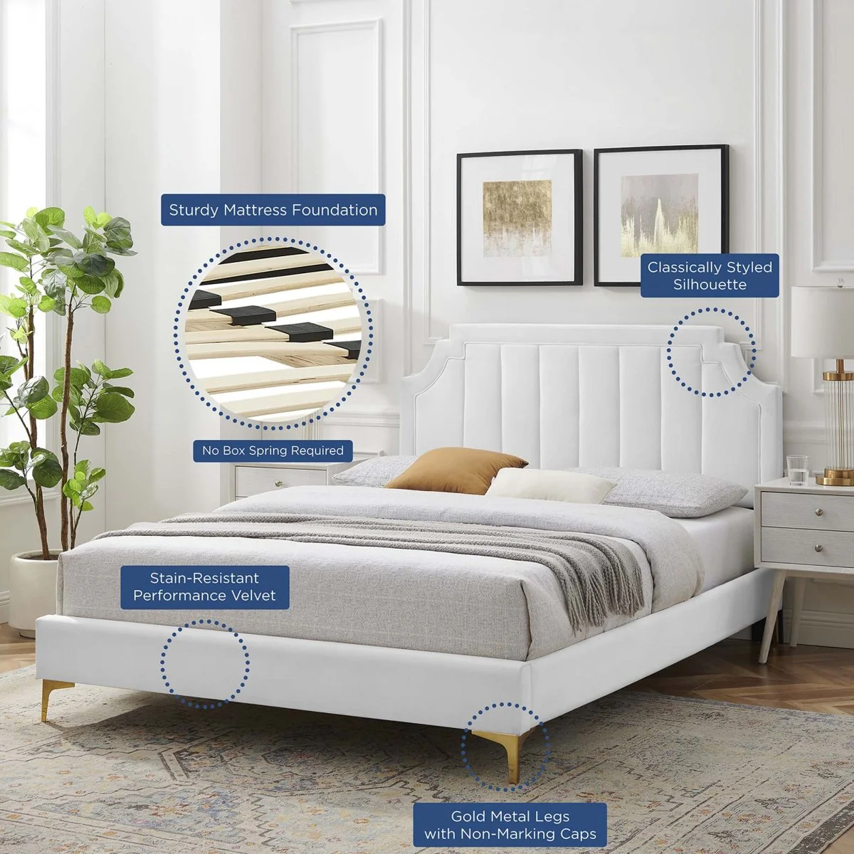 Vertical Tufted Performance Velvet Platform Bed with Gold Legs - Image 33