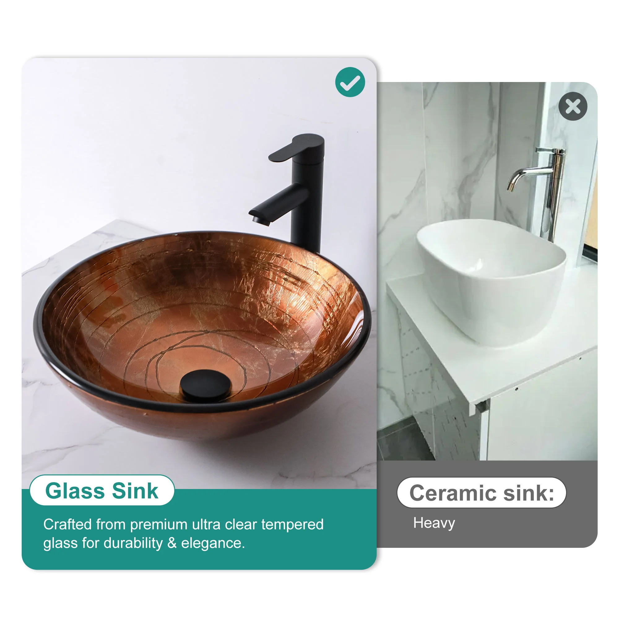 Vessel Bathroom Sink With Pop Up Drain, Round Bowl For Vanity Smooth - Brown - Image 9