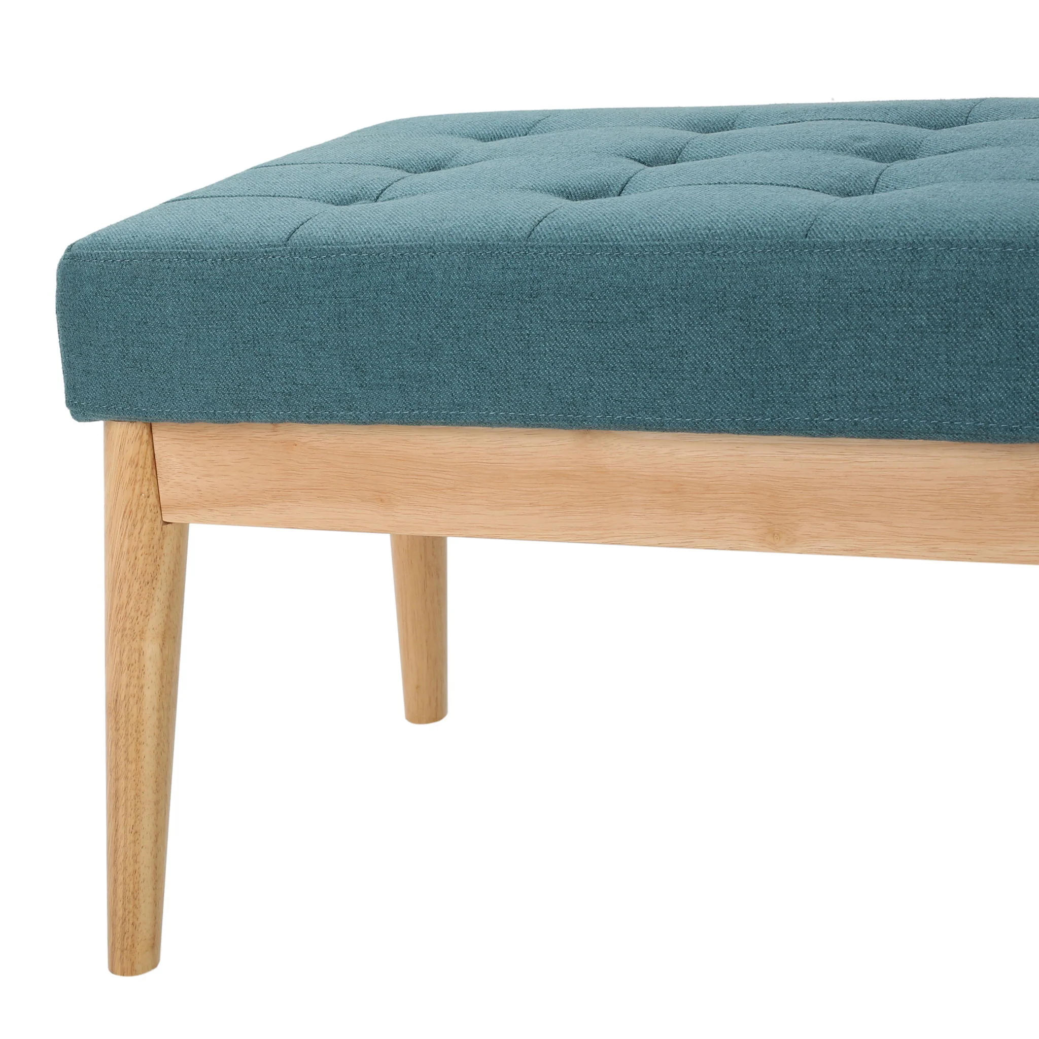 Vibratory - Button Tufted Upholstered Ottoman With Splayed Wooden Legs - Teal / Natural - Image 4