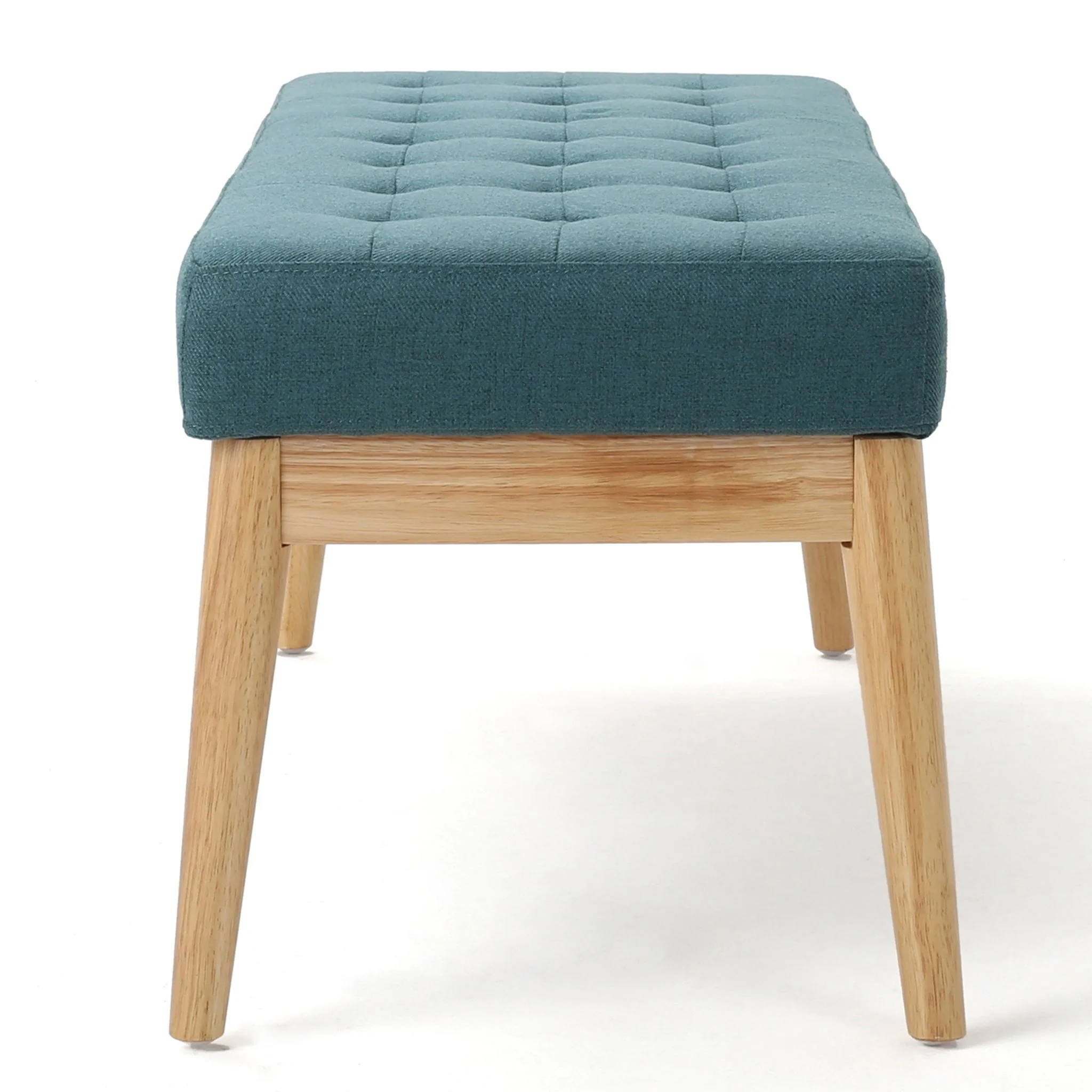 Vibratory - Button Tufted Upholstered Ottoman With Splayed Wooden Legs - Teal / Natural - Image 7