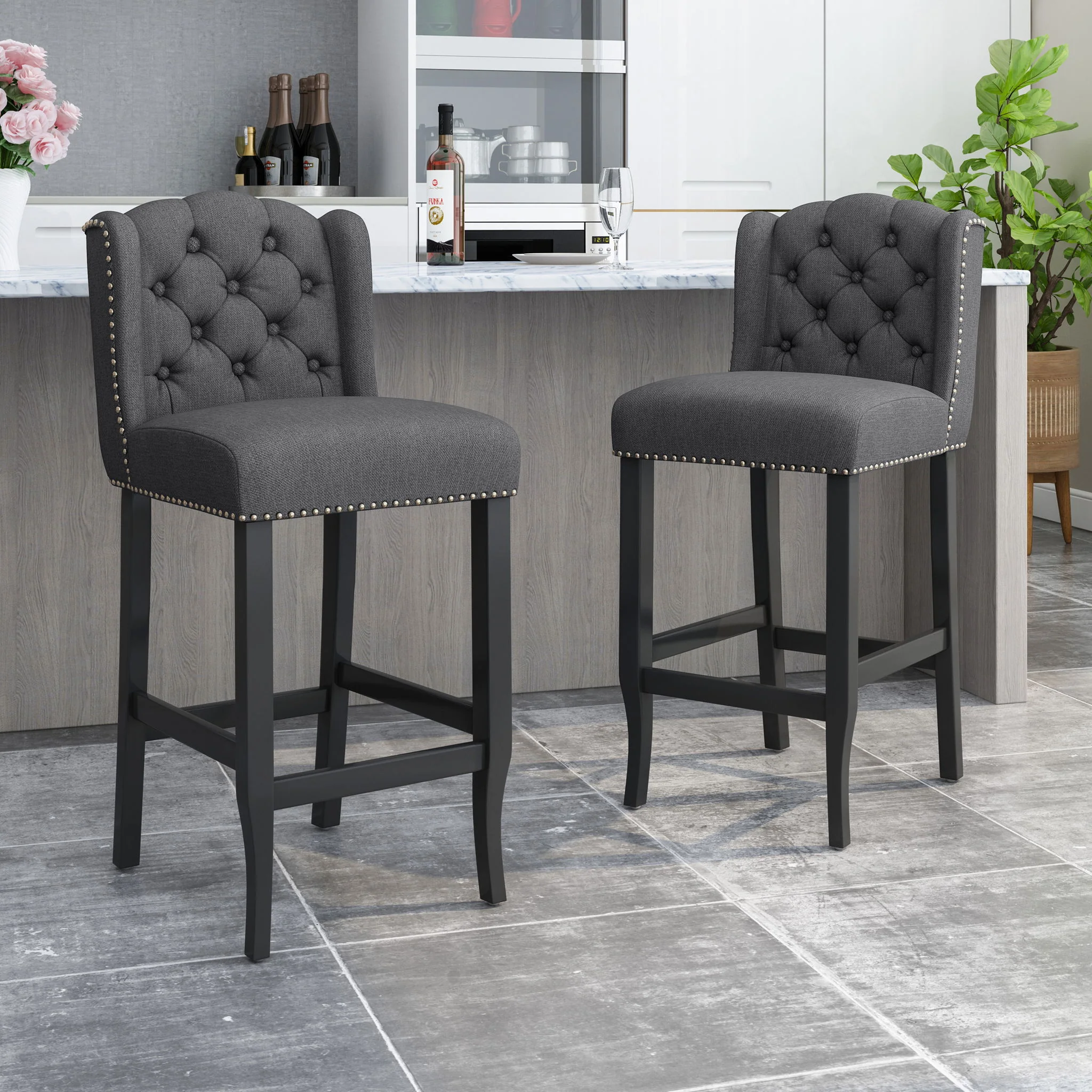 Vienna - Contemporary Fabric Tufted Wingback Counter Stools (Set of 2) - Image 12