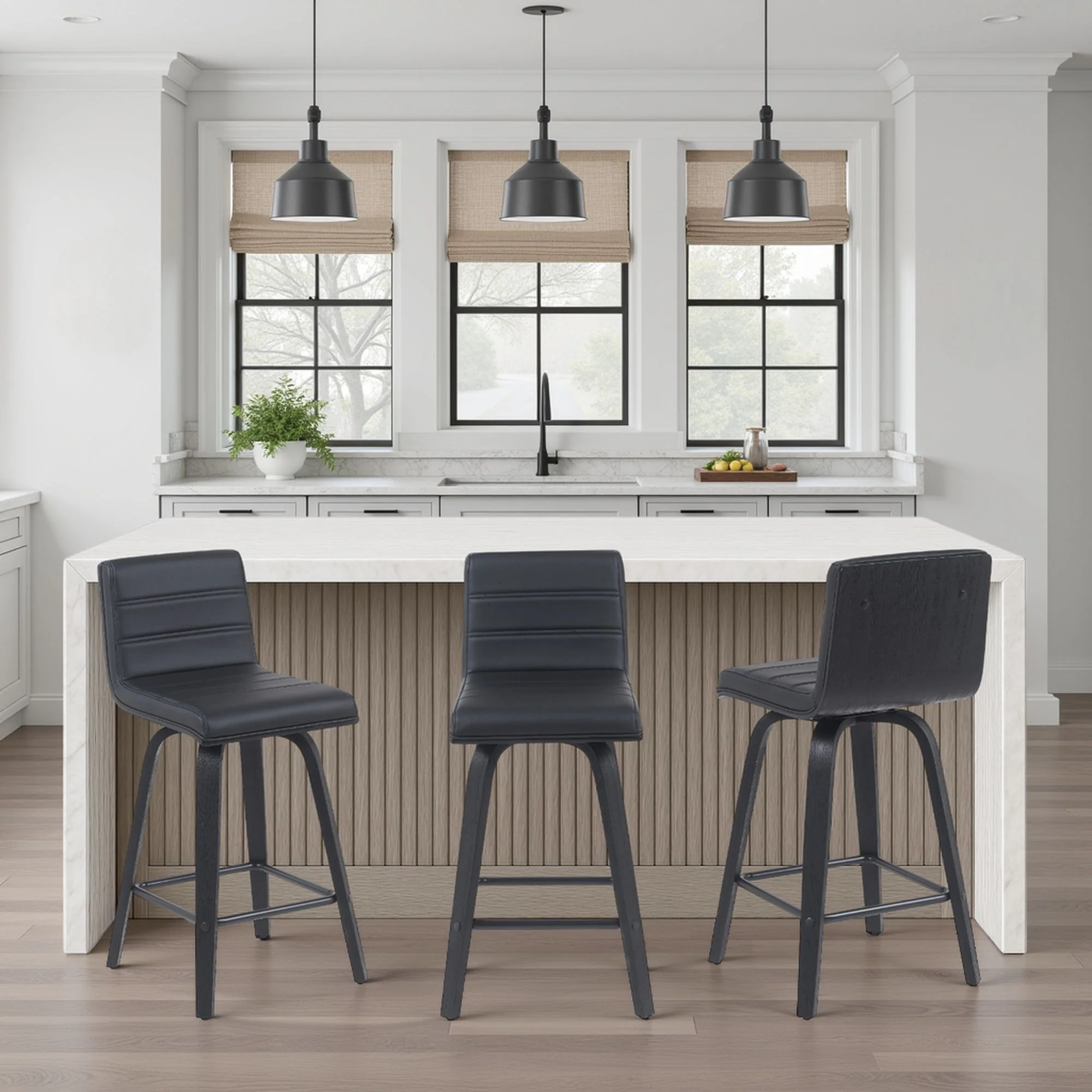 Vienna - Modern Counter Height Swivel Bar Stool - Black Brushed Wood Frame - Image 14