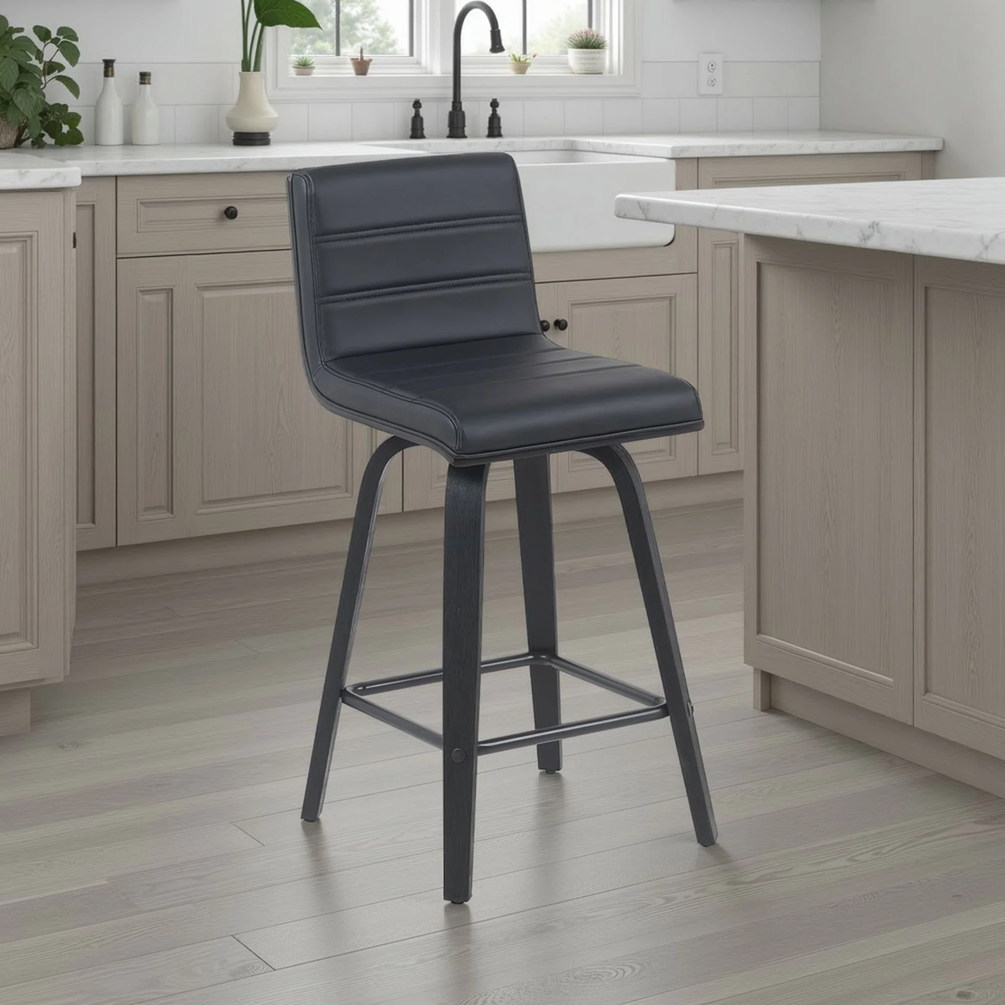 Vienna - Modern Counter Height Swivel Bar Stool - Black Brushed Wood Frame - Image 24