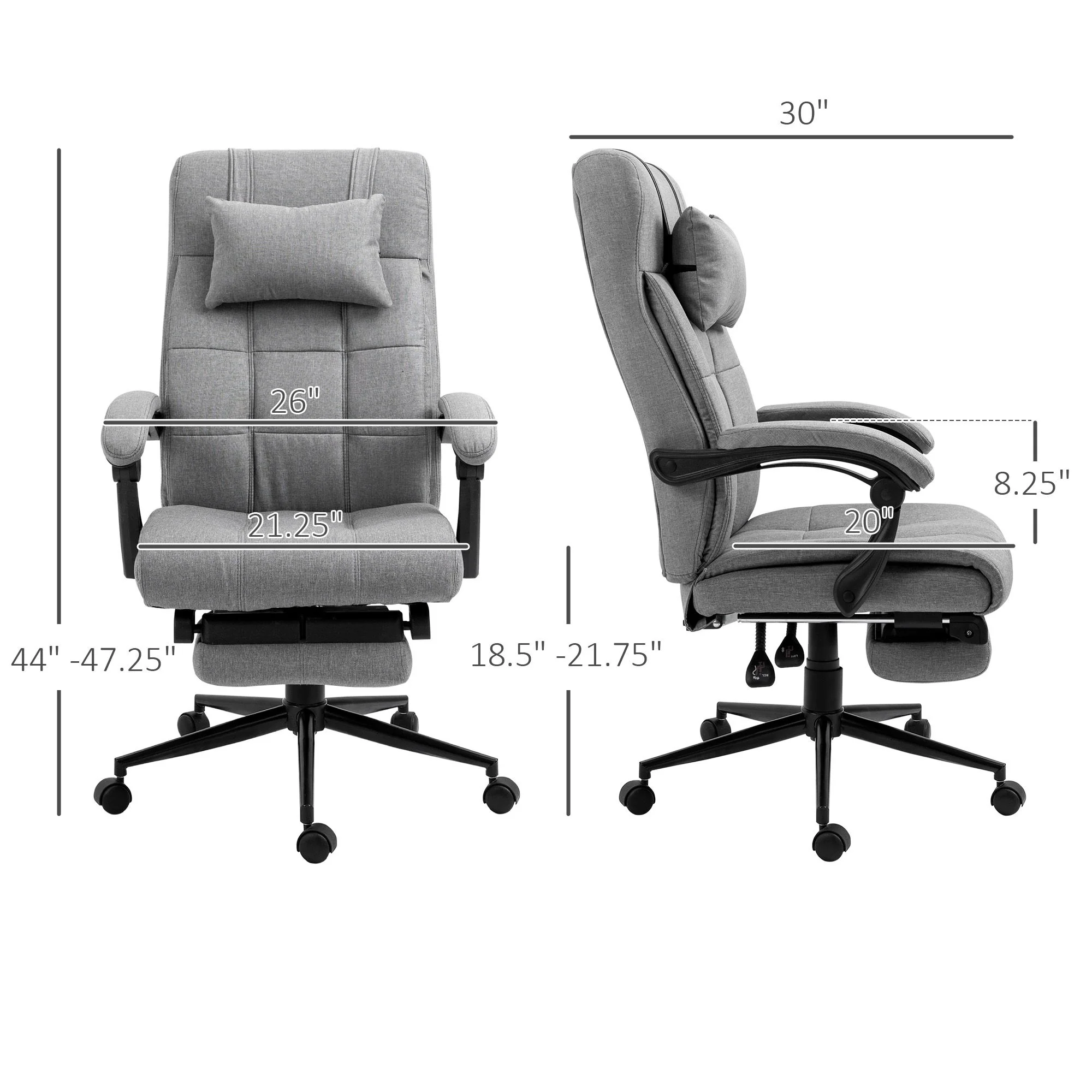 Vinsetto - Executive Linen-Feel Fabric Office Chair High Back Swivel Task Chair With Adjustable Height Upholstered Retractable Footrest, Headrest And Padded Armrest - Light Gray - Image 2